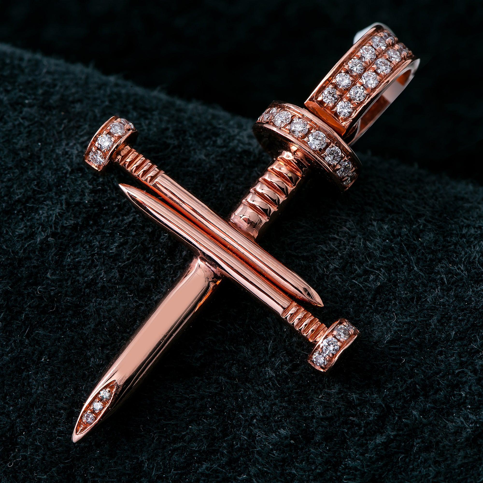 Unisex 14K Rose Gold Cross Pendant with 0.30 CT Diamonds