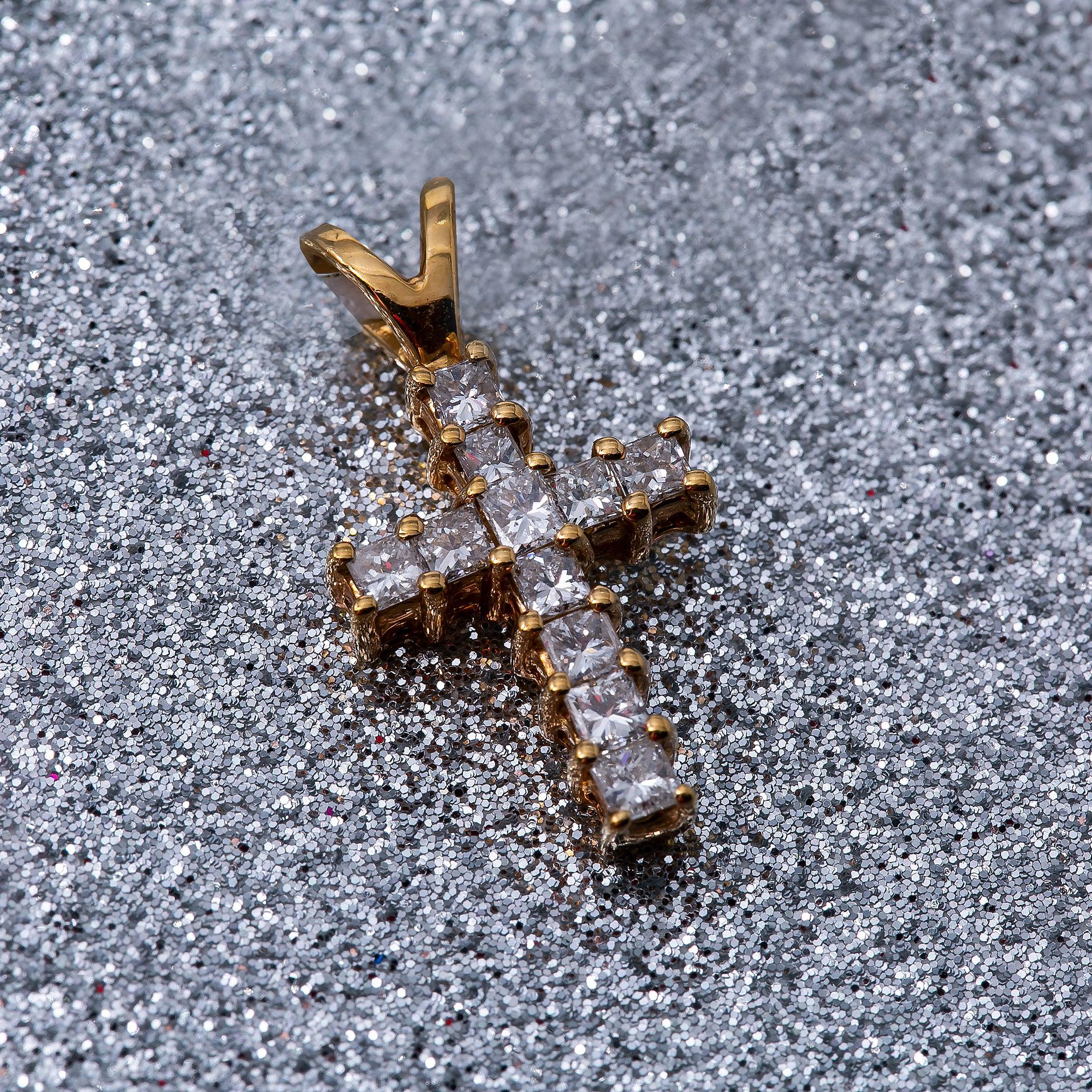 Unisex 14K Yellow Gold Cross Pendant with 0.55 CT Diamonds