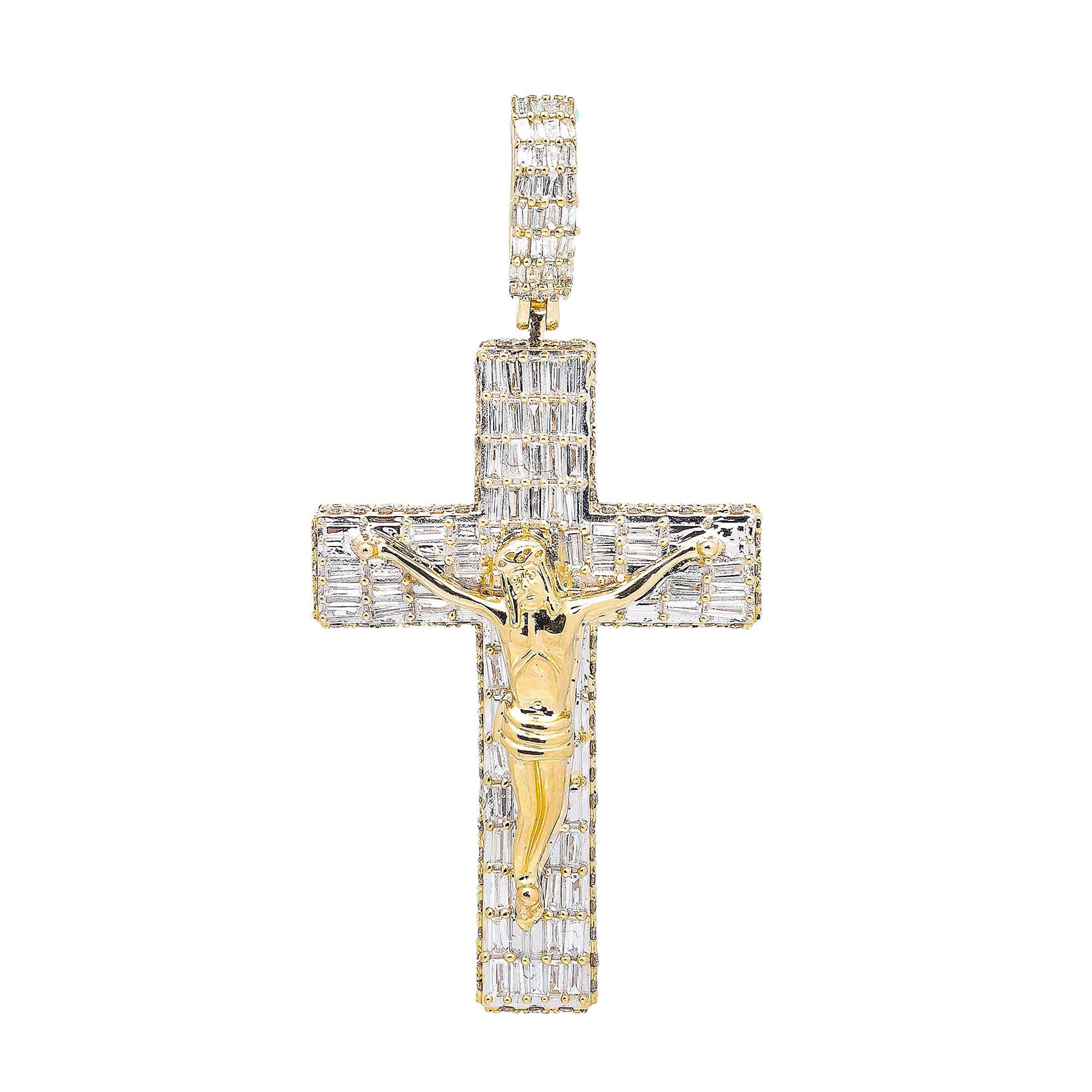 14K YELLOW GOLD DIAMOND CROSS PENDANT 2.50 CT