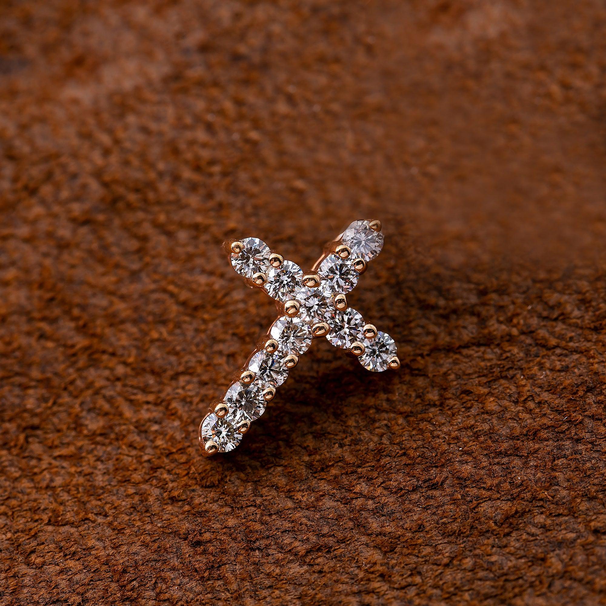 Unisex 14K Rose Gold Cross Pendant with 0.55 CT Diamonds