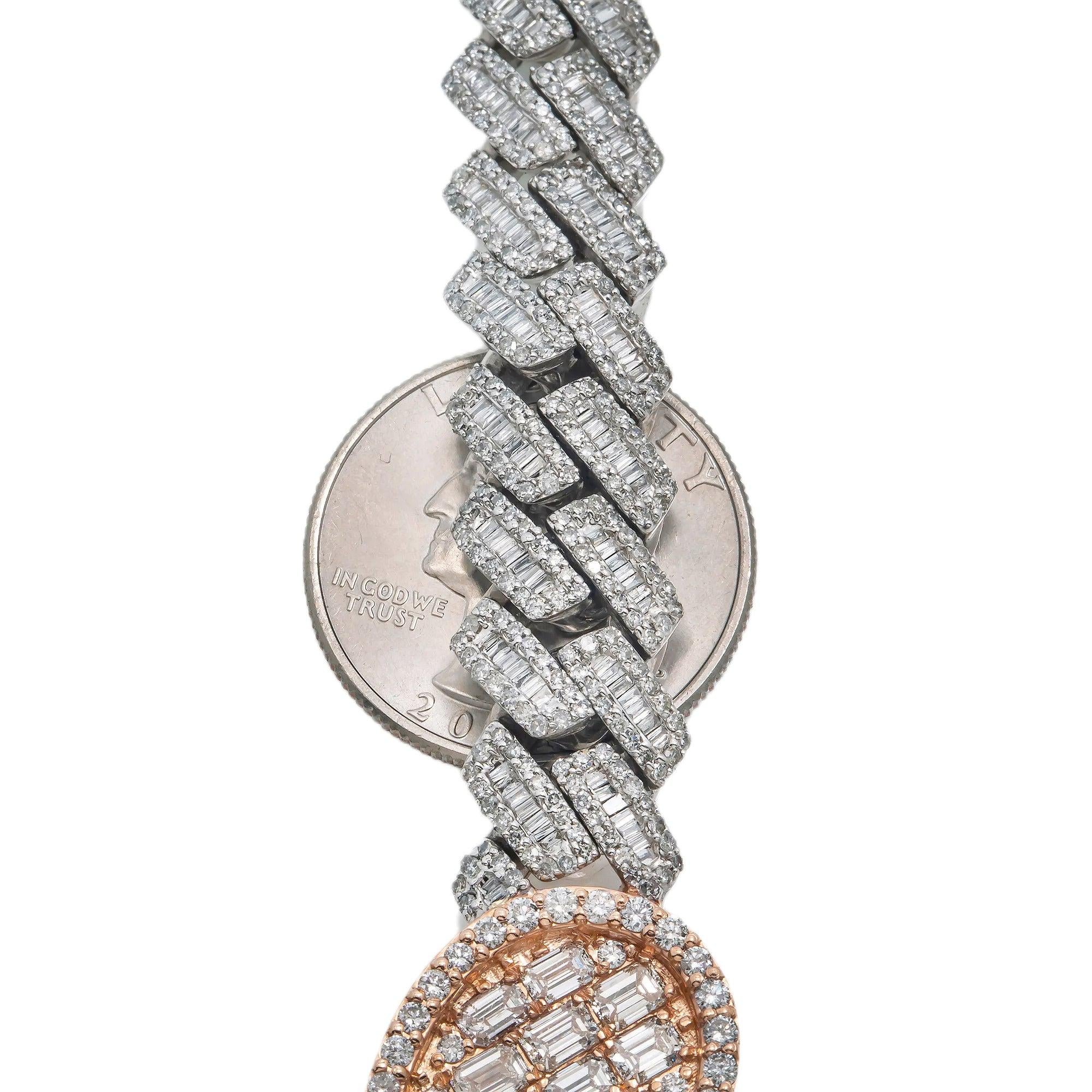 10K GOLD BAGUETTE DIAMOND 18" TWO TONE CUBAN LINK HEART CHAIN 23.16 CT