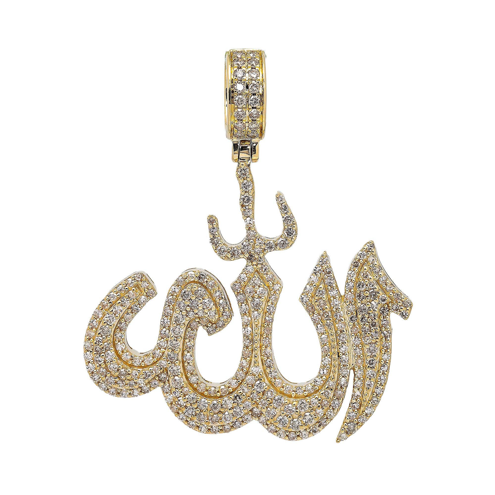 14K YELLOW GOLD ALLAH PENDNANT WITH 2.08 CT DIAMONDS