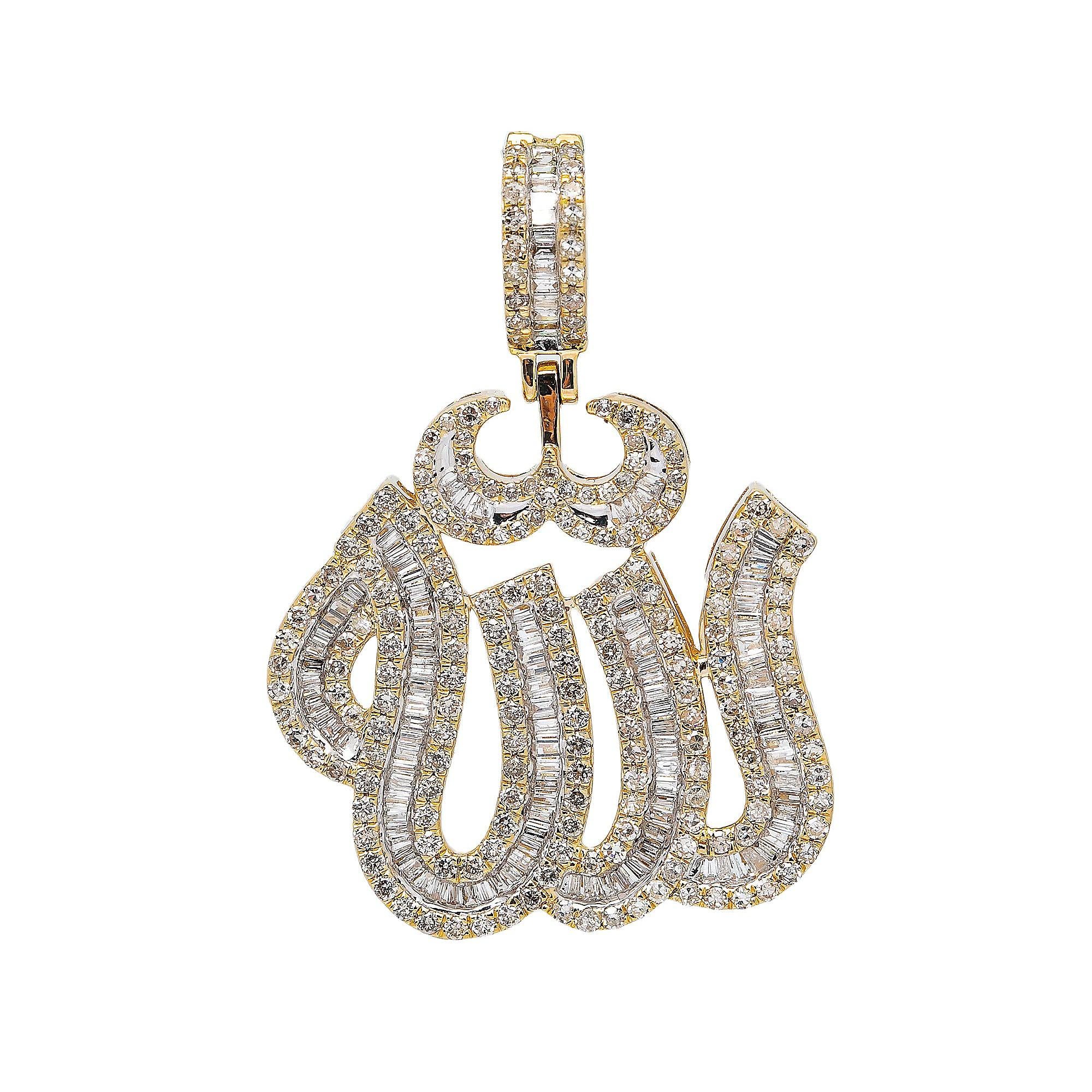 14K YELLOW GOLD DIAMOND ALLAH PENDANT 2.50 CT