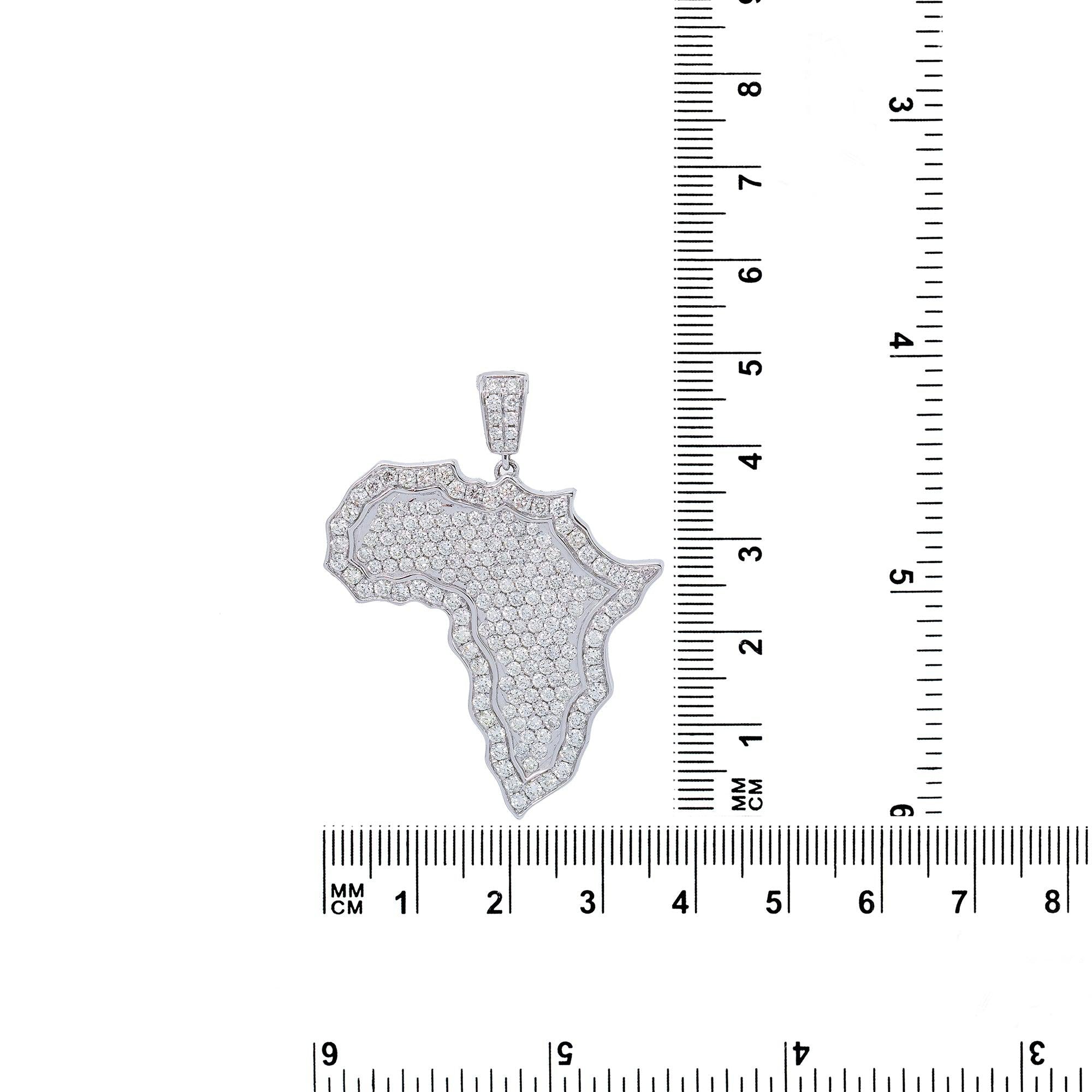 Unisex 14K White Gold Africa Pendant with 3.01 CT Diamonds