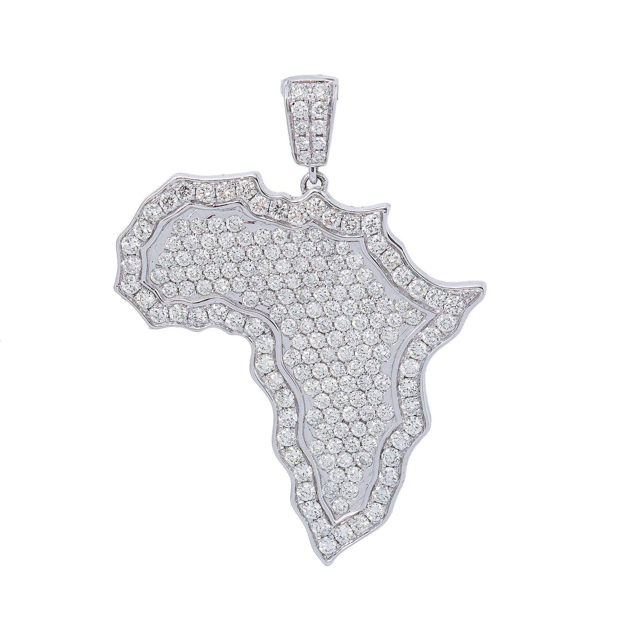 Unisex 14K White Gold Africa Pendant with 3.01 CT Diamonds