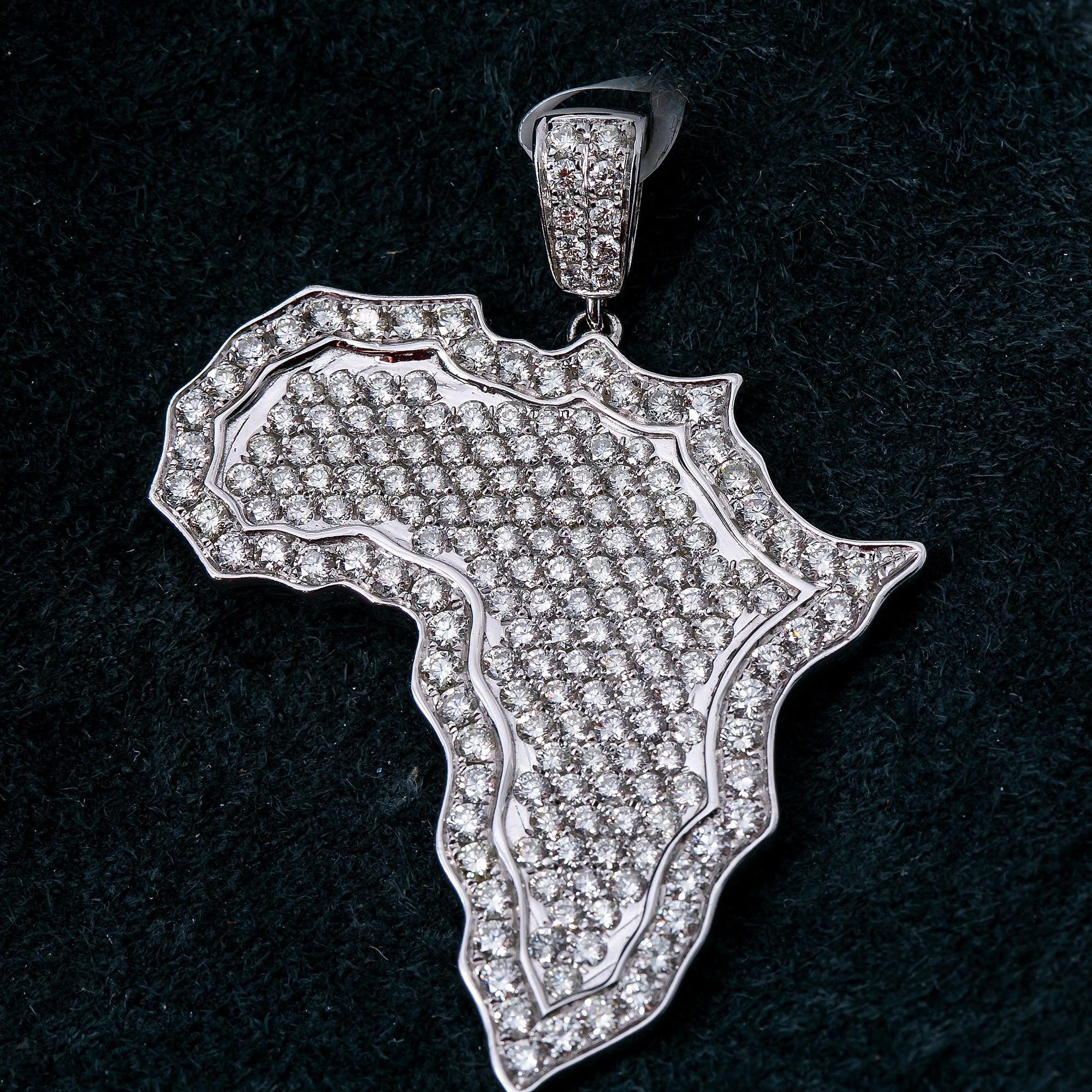 Unisex 14K White Gold Africa Pendant with 3.01 CT Diamonds
