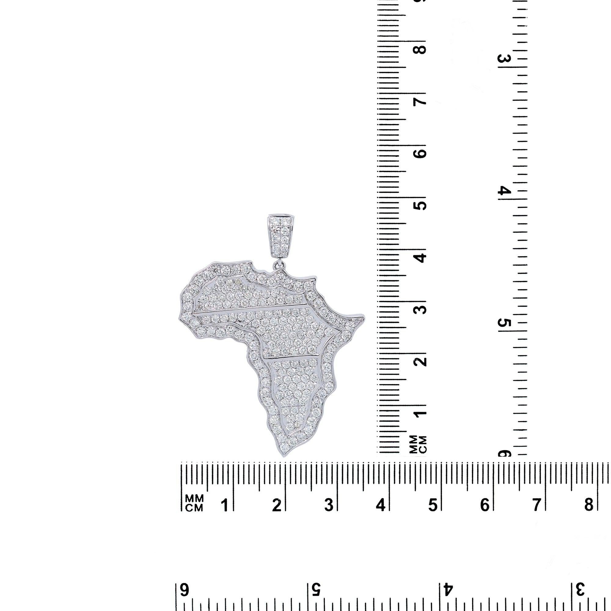 Unisex 14K White Gold Africa Pendant with 3.20 CT Diamonds