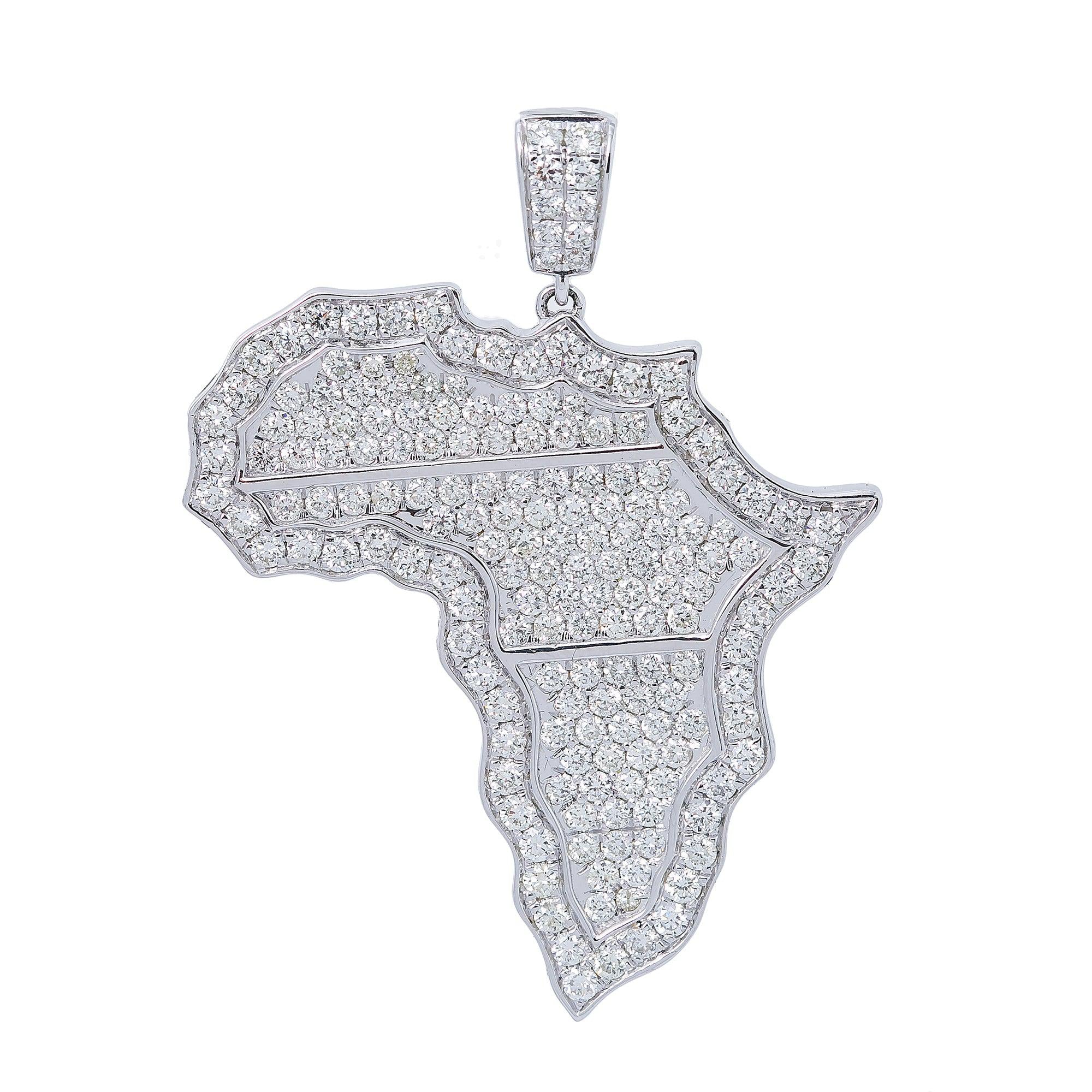 Unisex 14K White Gold Africa Pendant with 3.20 CT Diamonds