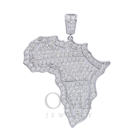 Unisex 14K White Gold Africa Pendant with 3.20 CT Diamonds