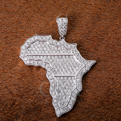 Unisex 14K White Gold Africa Pendant with 3.20 CT Diamonds