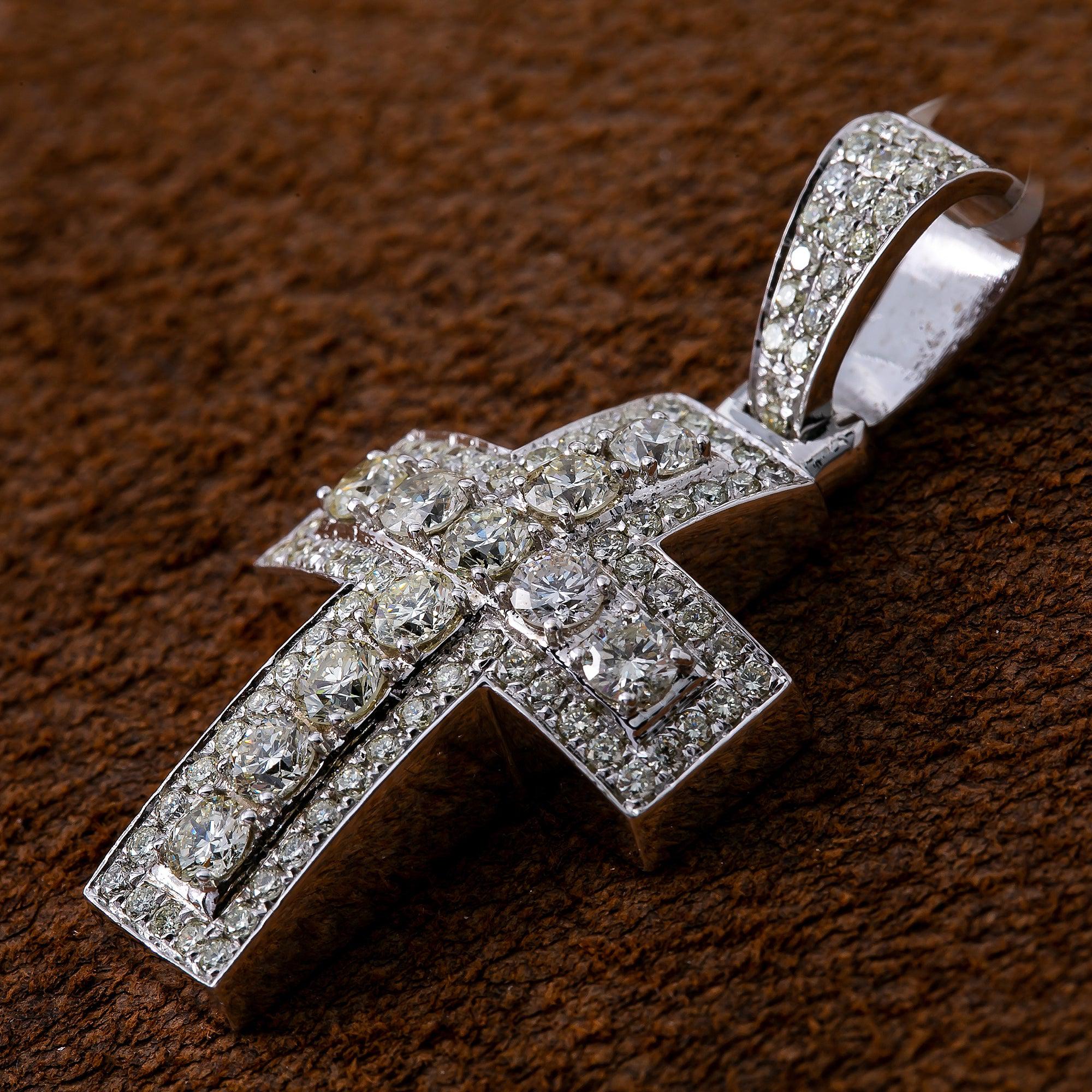 Unisex 14K White Gold Cross Pendant with 2.46 CT Diamonds