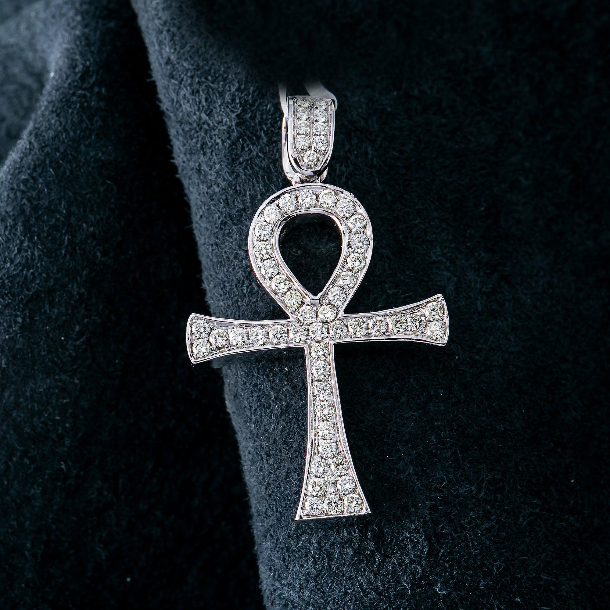 Men's 14K White Gold Ankh Pendant with 1.05 CT Diamonds