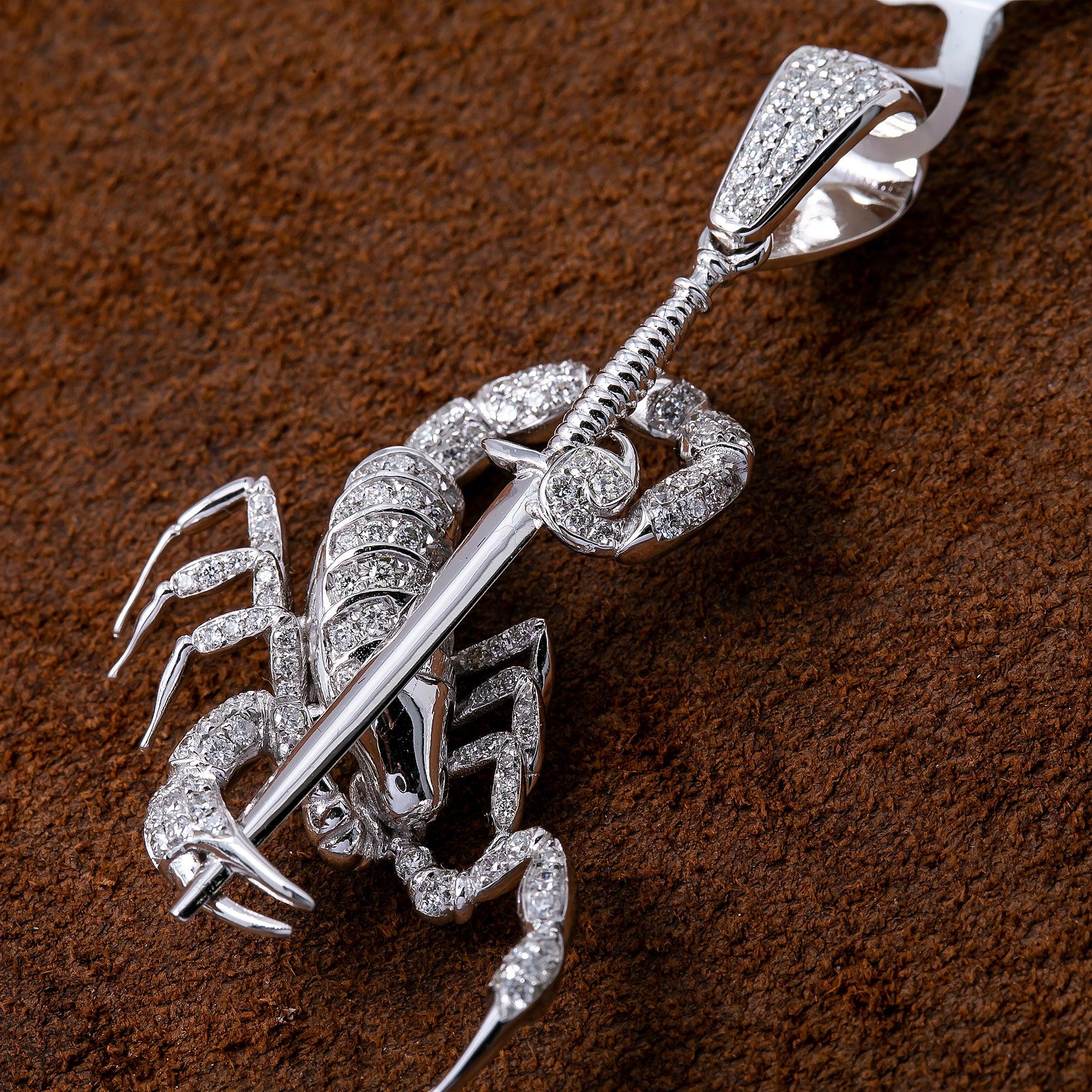 Unisex 14K White Gold Scorpio Pendant with 0.60 CT Diamonds