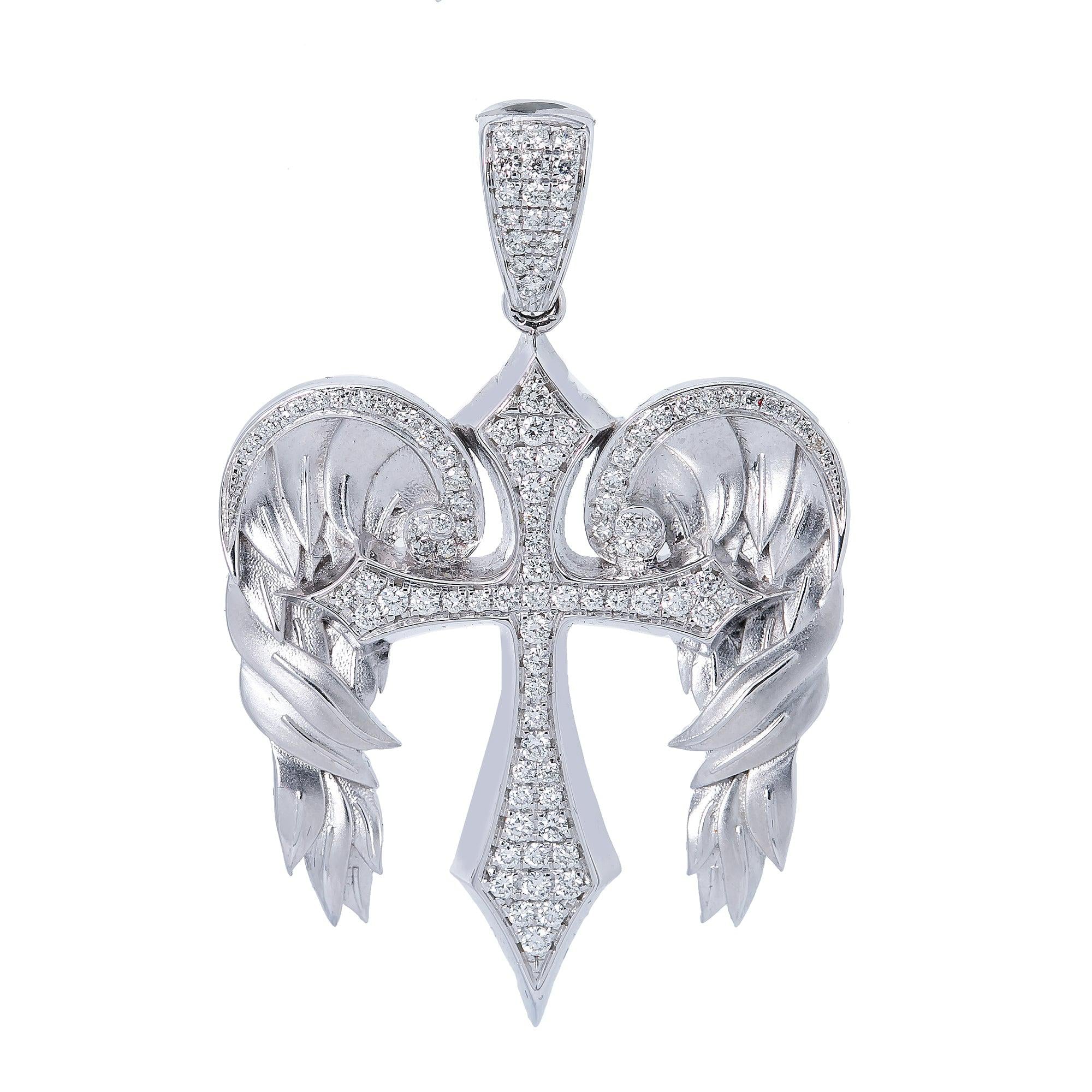 Unisex 14K White Gold Angels Wings Pendant with 0.8CT Diamonds