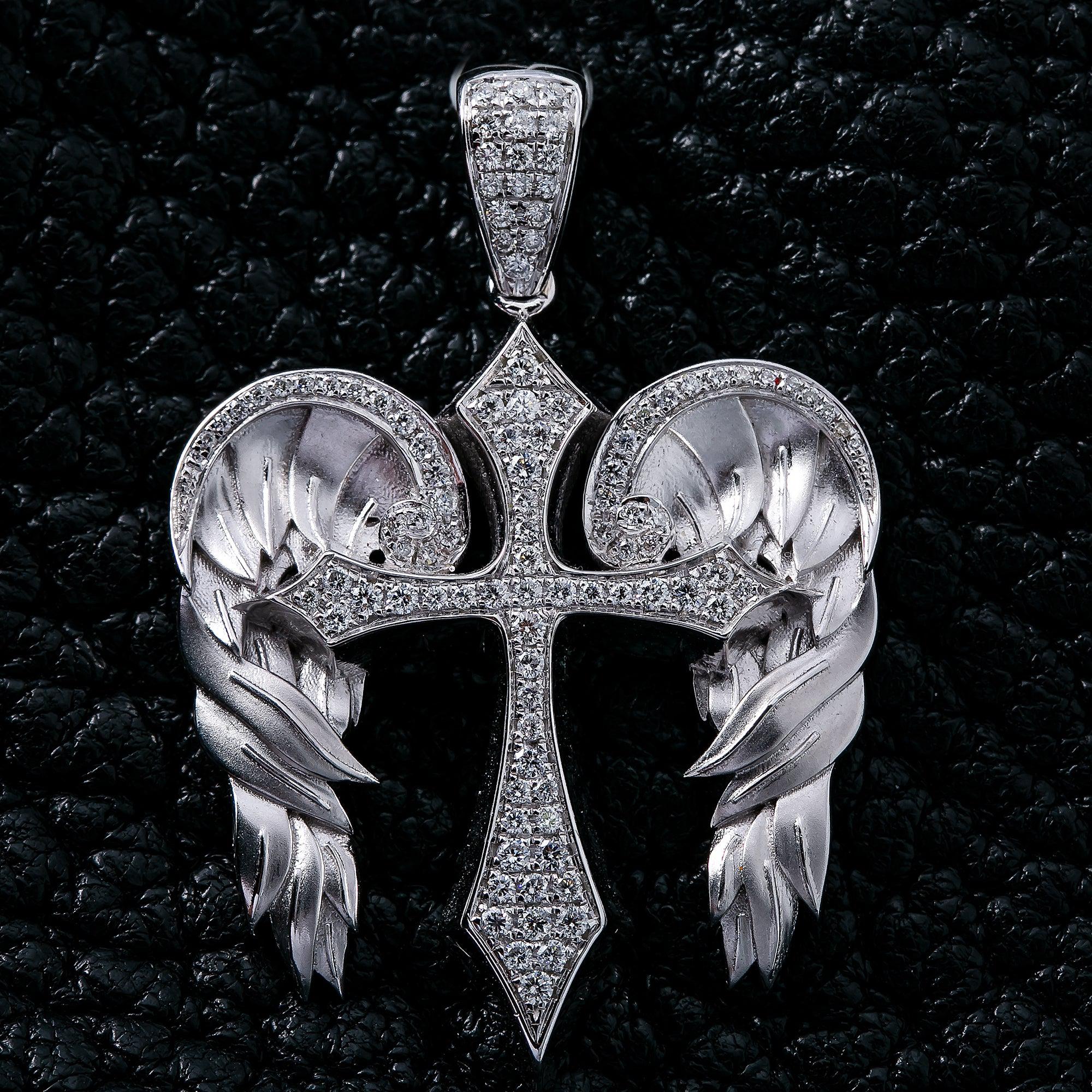 Unisex 14K White Gold Angels Wings Pendant with 0.8CT Diamonds