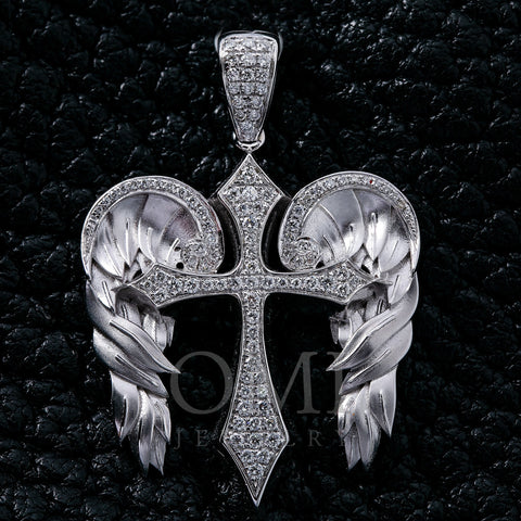 Unisex 14K White Gold Angels Wings Pendant with 3.01 CT Diamonds