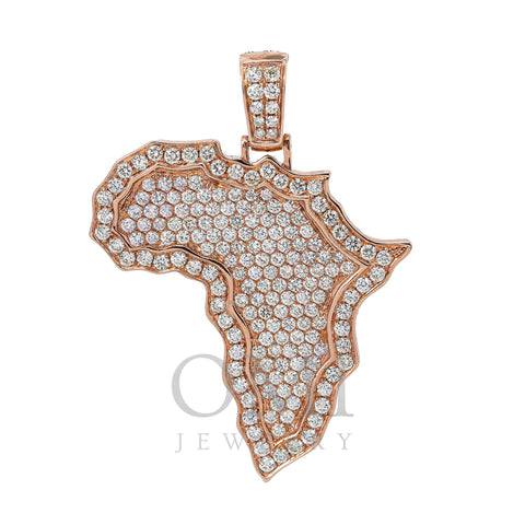 Unisex 14K Rose Gold Africa Pendant with 3.01 CT Diamonds