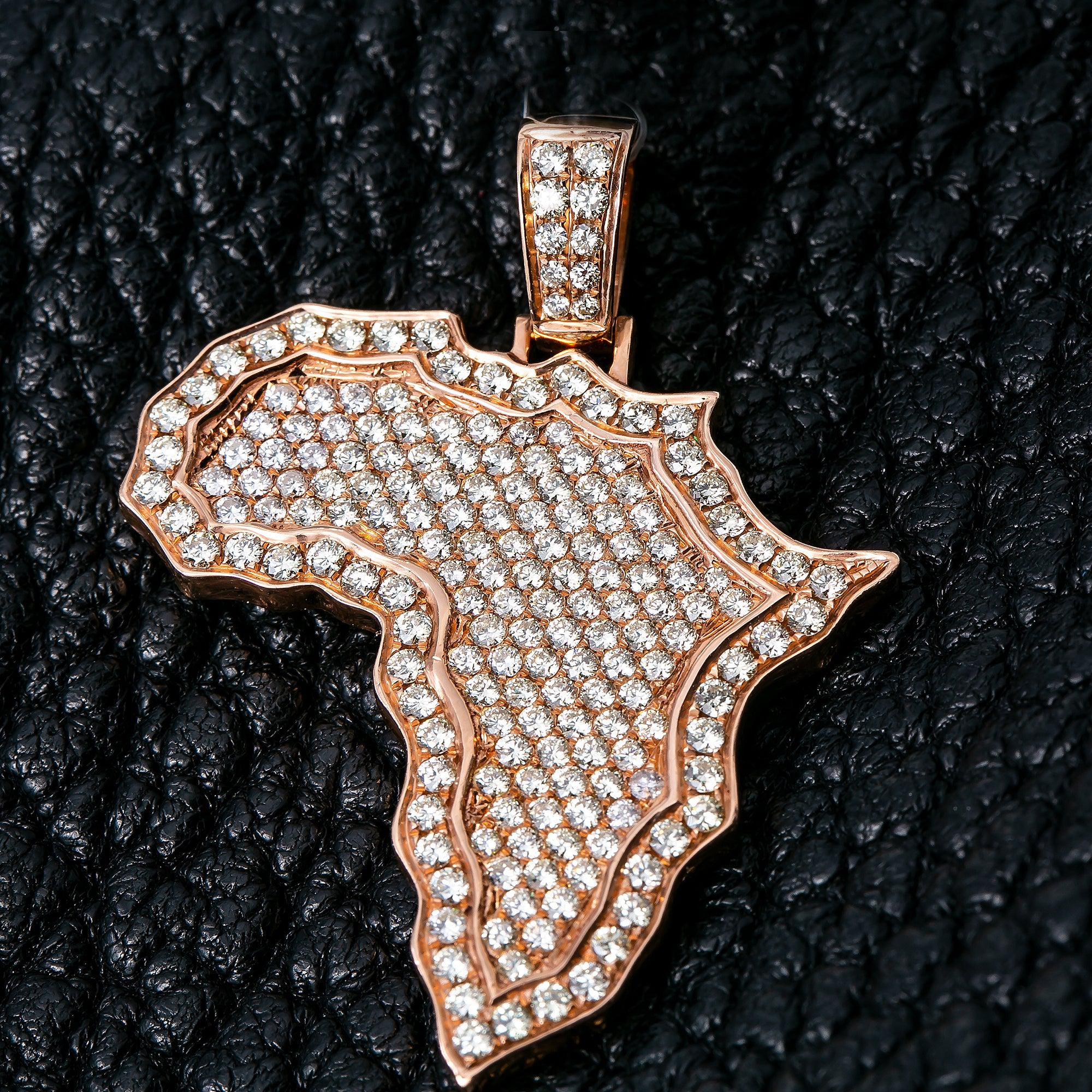 Unisex 14K Rose Gold Africa Pendant with 3.01 CT Diamonds