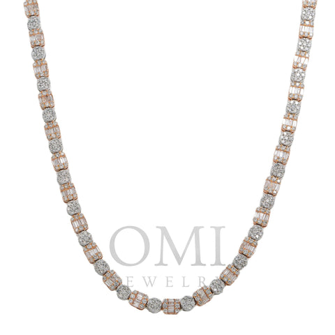 10K GOLD BAGUETTE AND ROUND DIAMOND TWO TONE CHAIN 11.81 CT