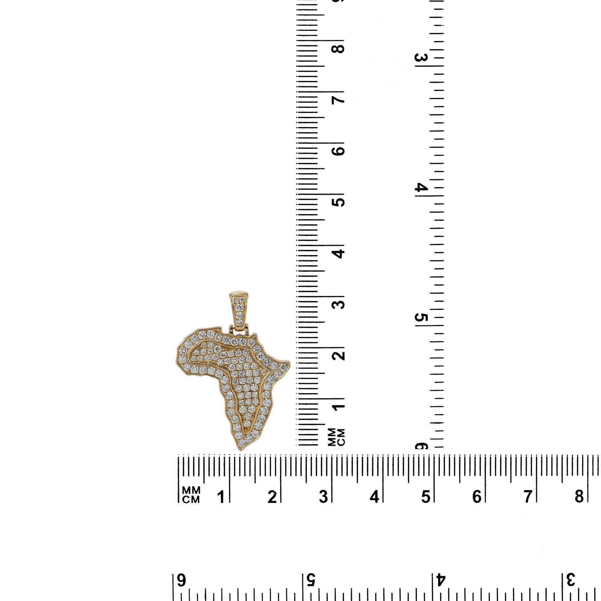 Unisex 14K Yellow Gold Africa Pendant with 3.01 CT Diamonds