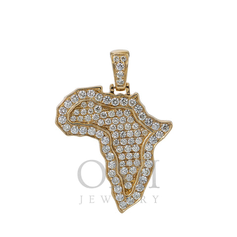 Unisex 14K Yellow Gold Africa Pendant with 3.01 CT Diamonds