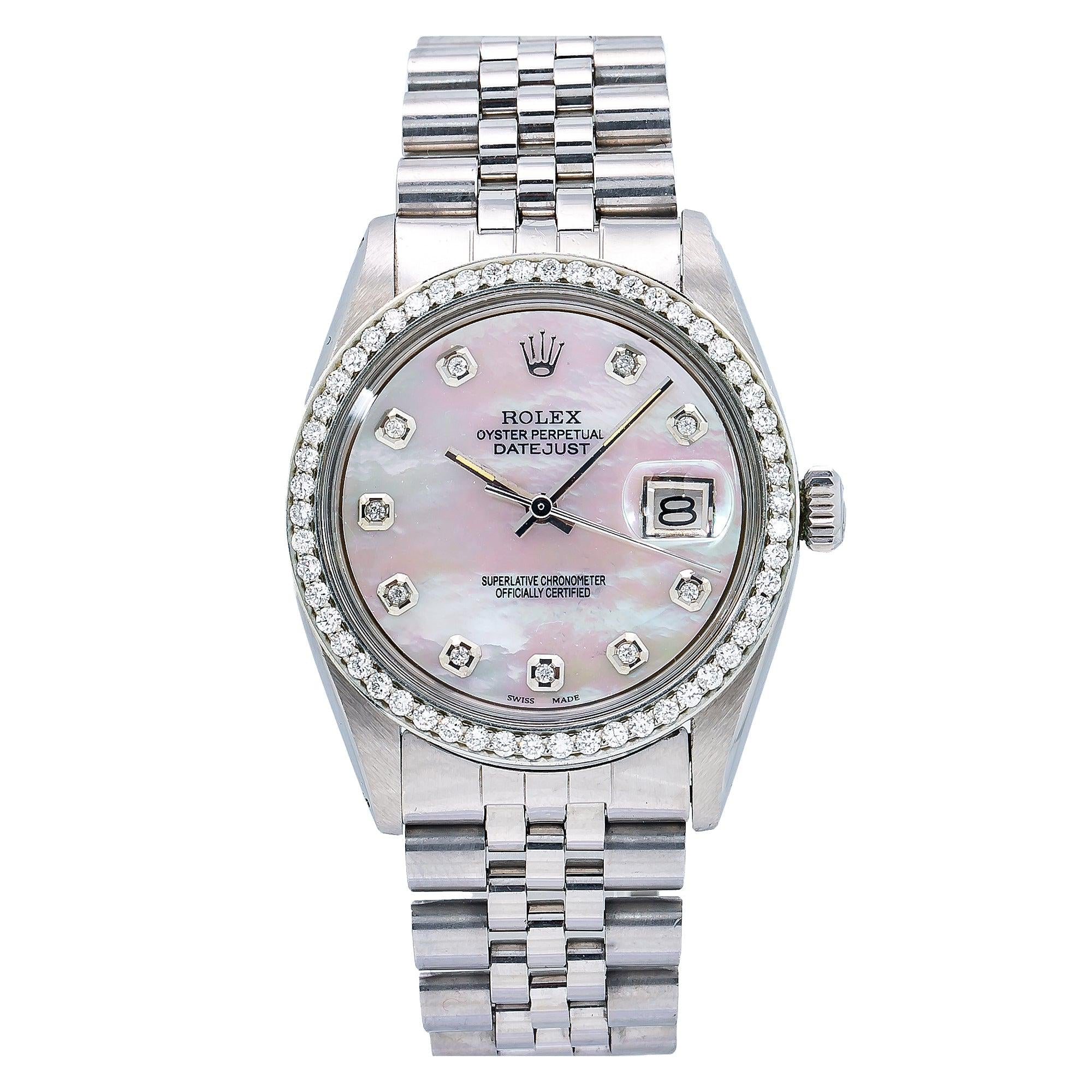 Rolex Datejust 36MM 1601 Mother of Pearl Diamond Dial Diamond Bezel Stainless Steel Jubilee Bracelet 1.1ct