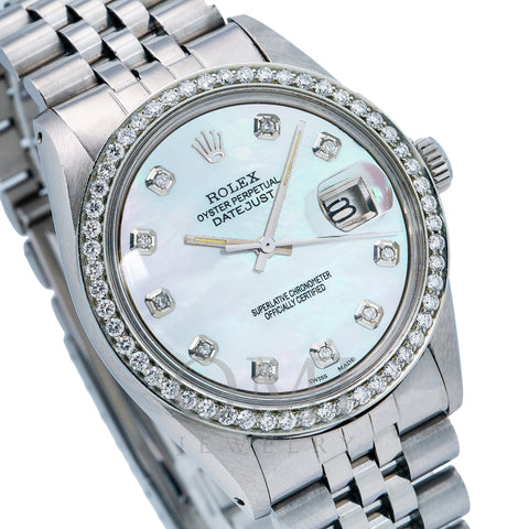 Rolex Datejust 1603 36MM White Mother of Pearl Diamond Dial With 1.10 CT Diamonds