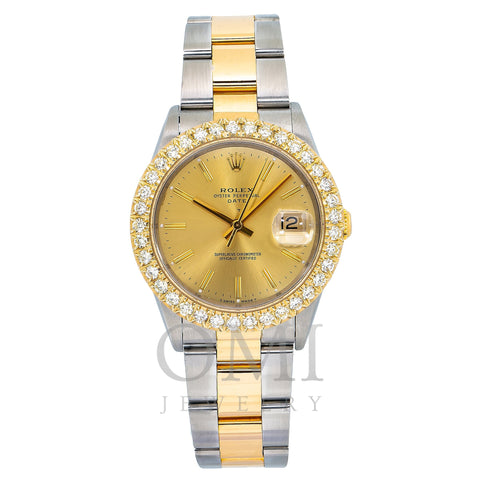 Rolex Oyster Perpetual Date 15233 34MM Champagne Dial With Two Tone Oyster Bracelet