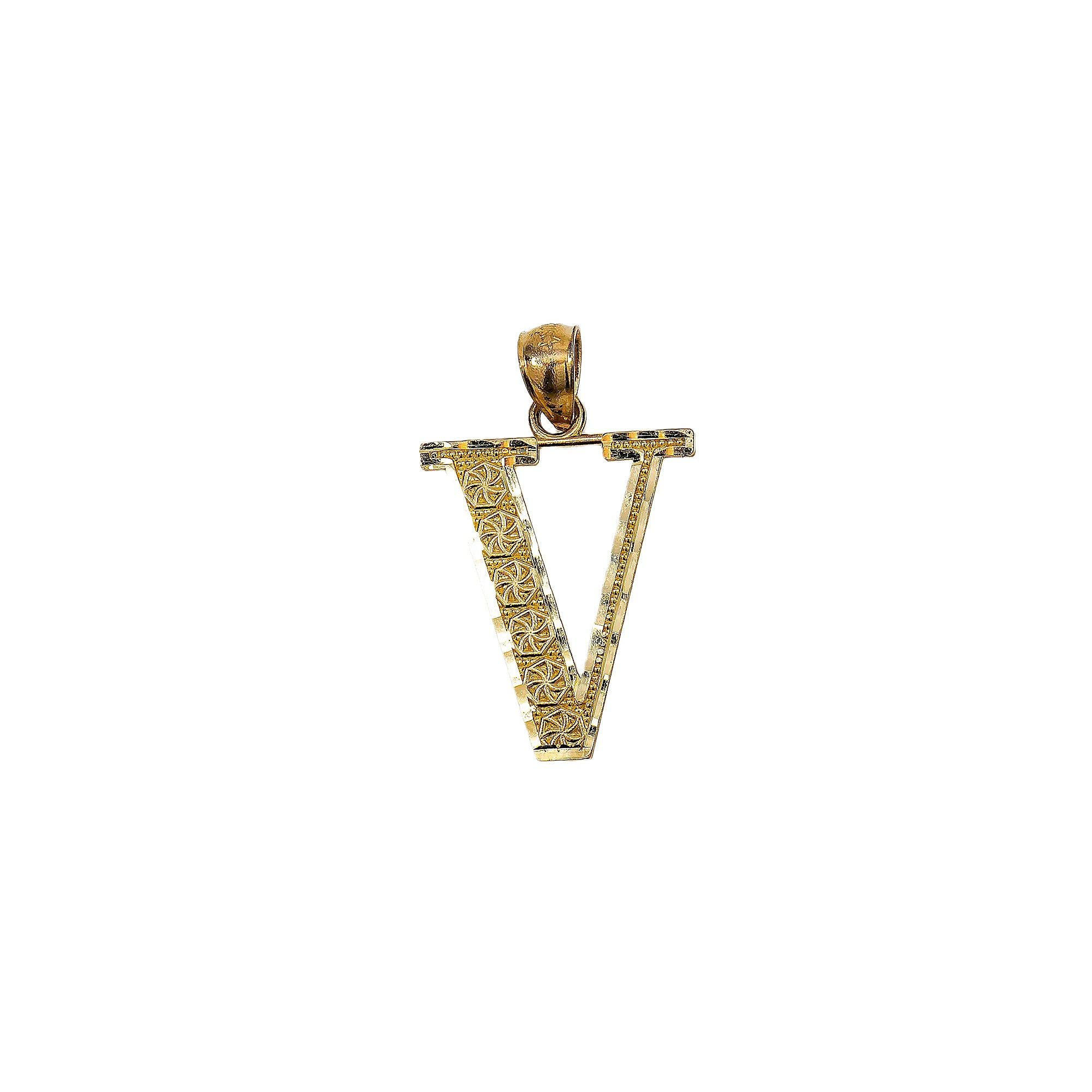 14K YELLOW GOLD LETTER V PENDANT