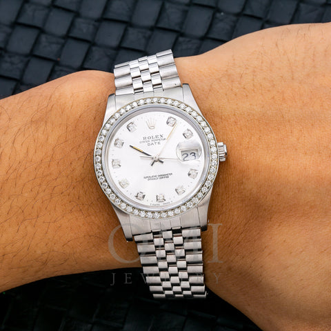 Rolex Oyster Perpetual Date 15000 34MM Silver Dial With Stainless Steel Jubilee Bracelet