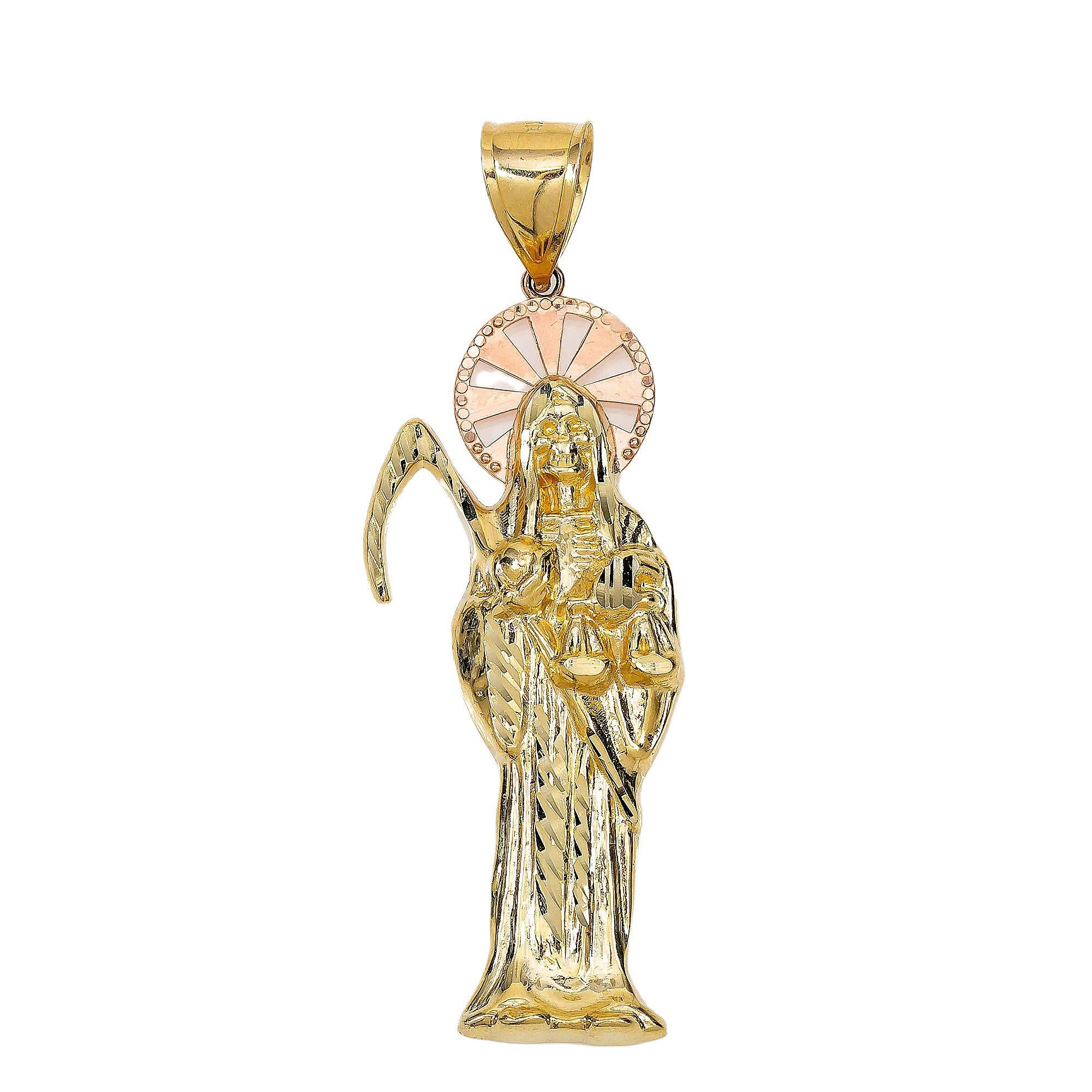 14K YELLOW GOLD SANTA MUERTE PENDANT