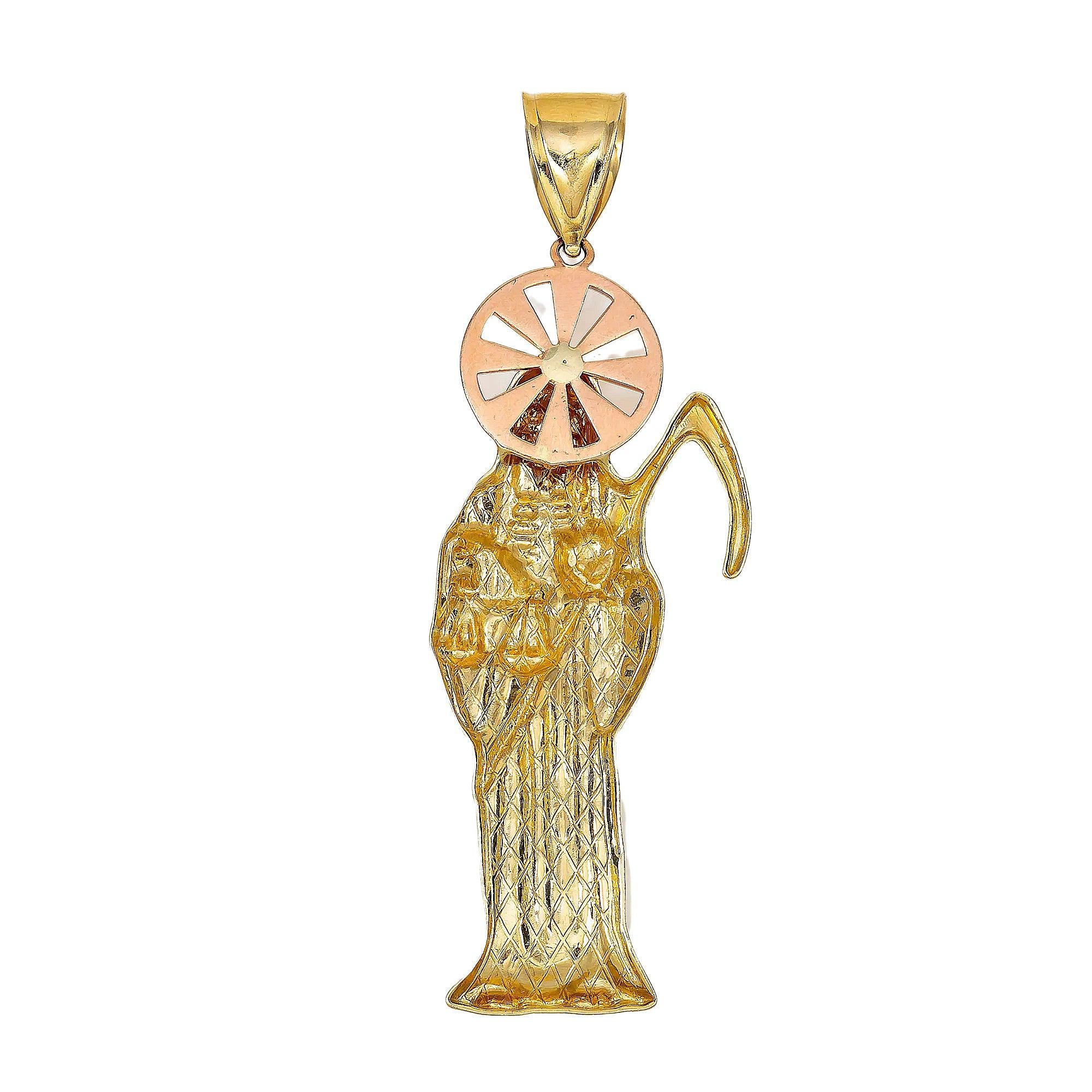 14K YELLOW GOLD SANTA MUERTE PENDANT