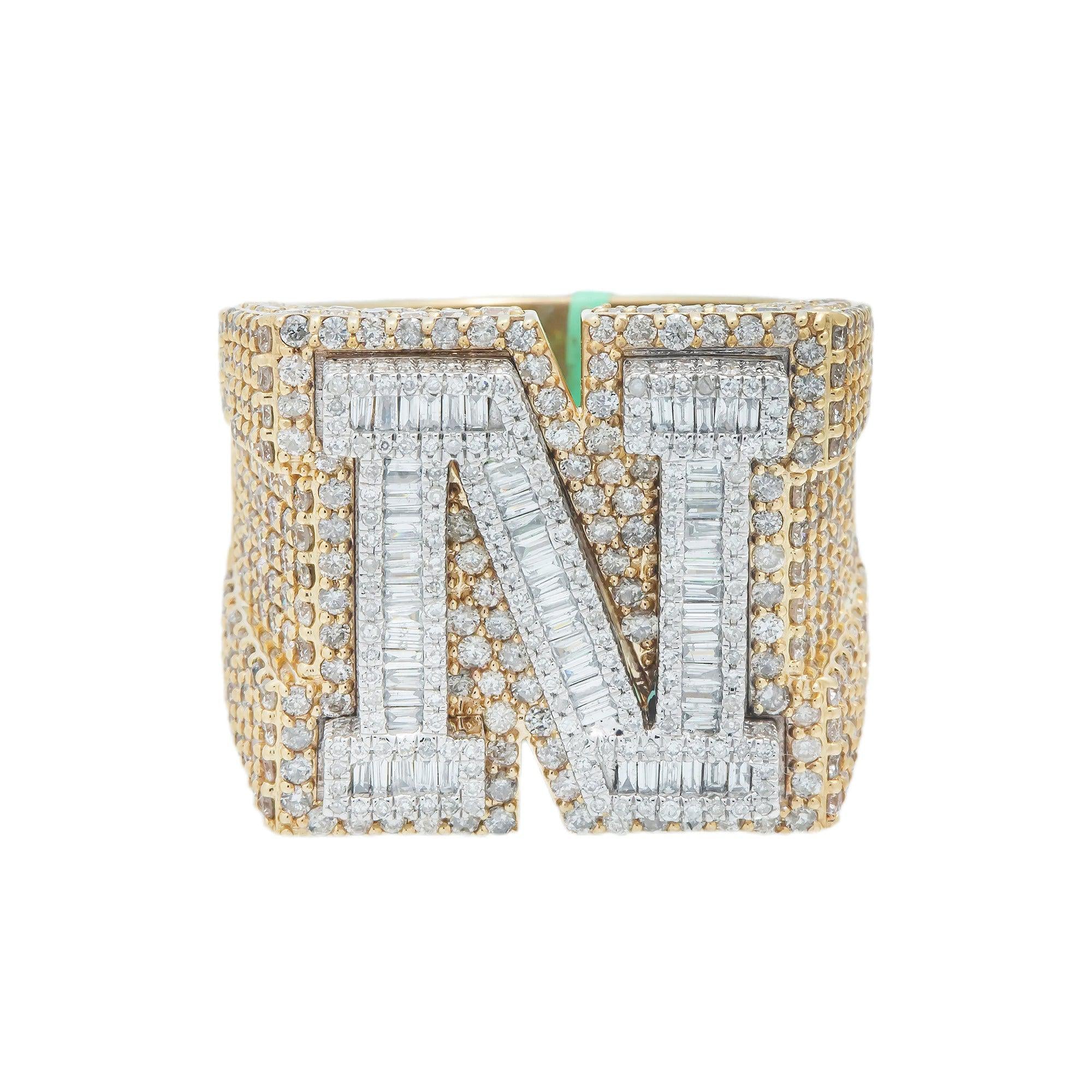 10K GOLD BAGUETTE CLUSTER DIAMOND 3D INITIAL N RING 4.75 CT