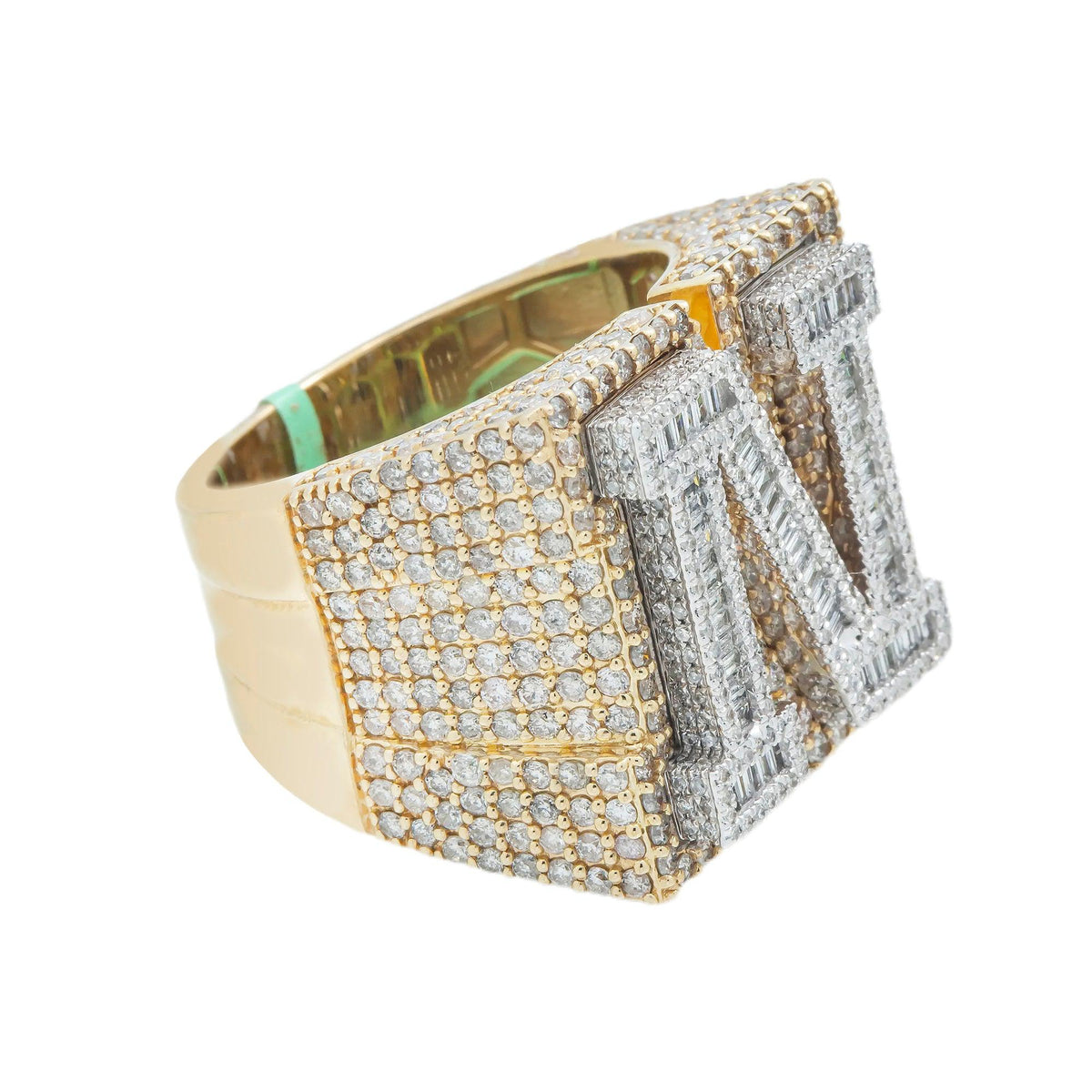 10K GOLD BAGUETTE CLUSTER DIAMOND 3D INITIAL N RING 4.75 CT
