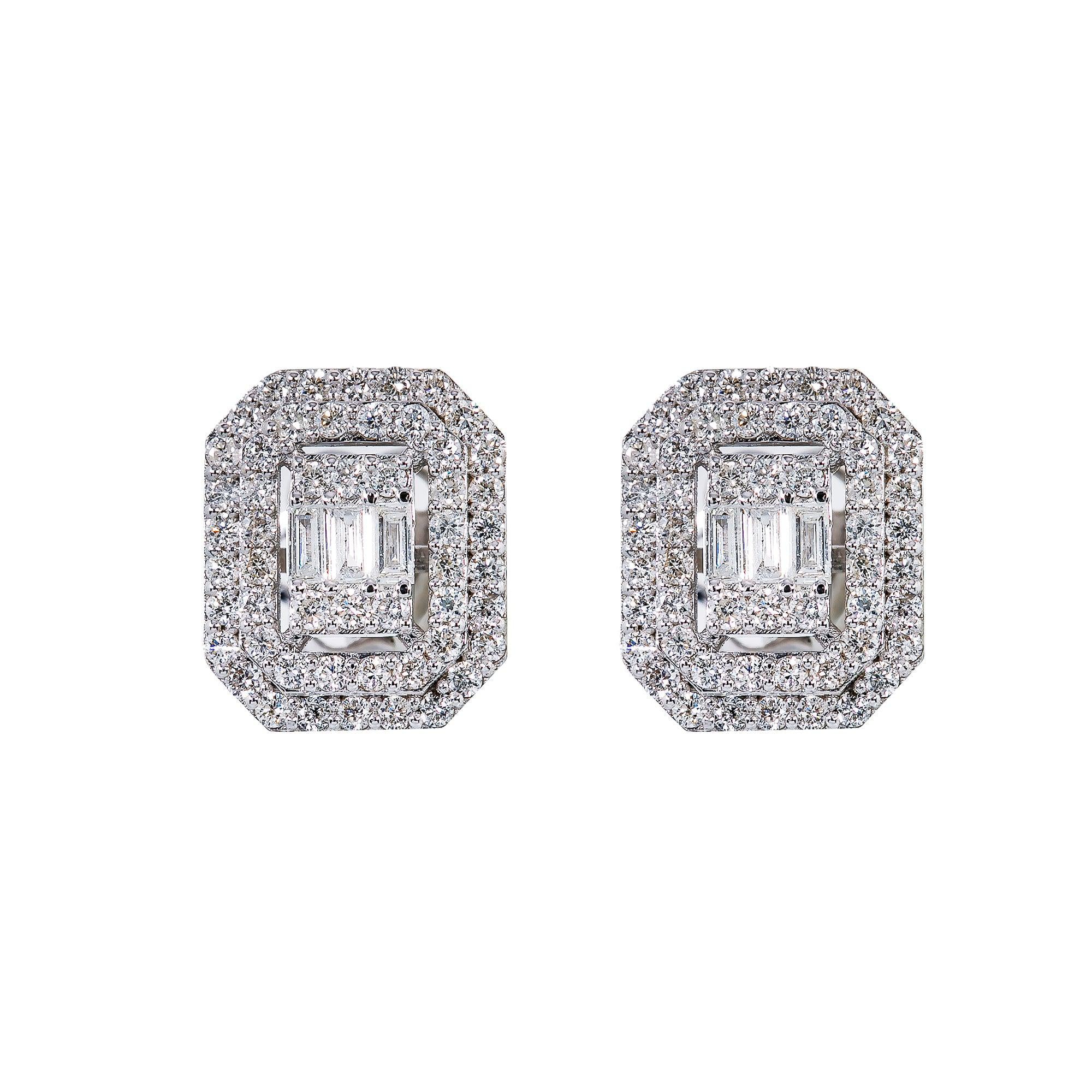 14K White Gold Unisex Earrings with 0.68 Baguette CT Diamond