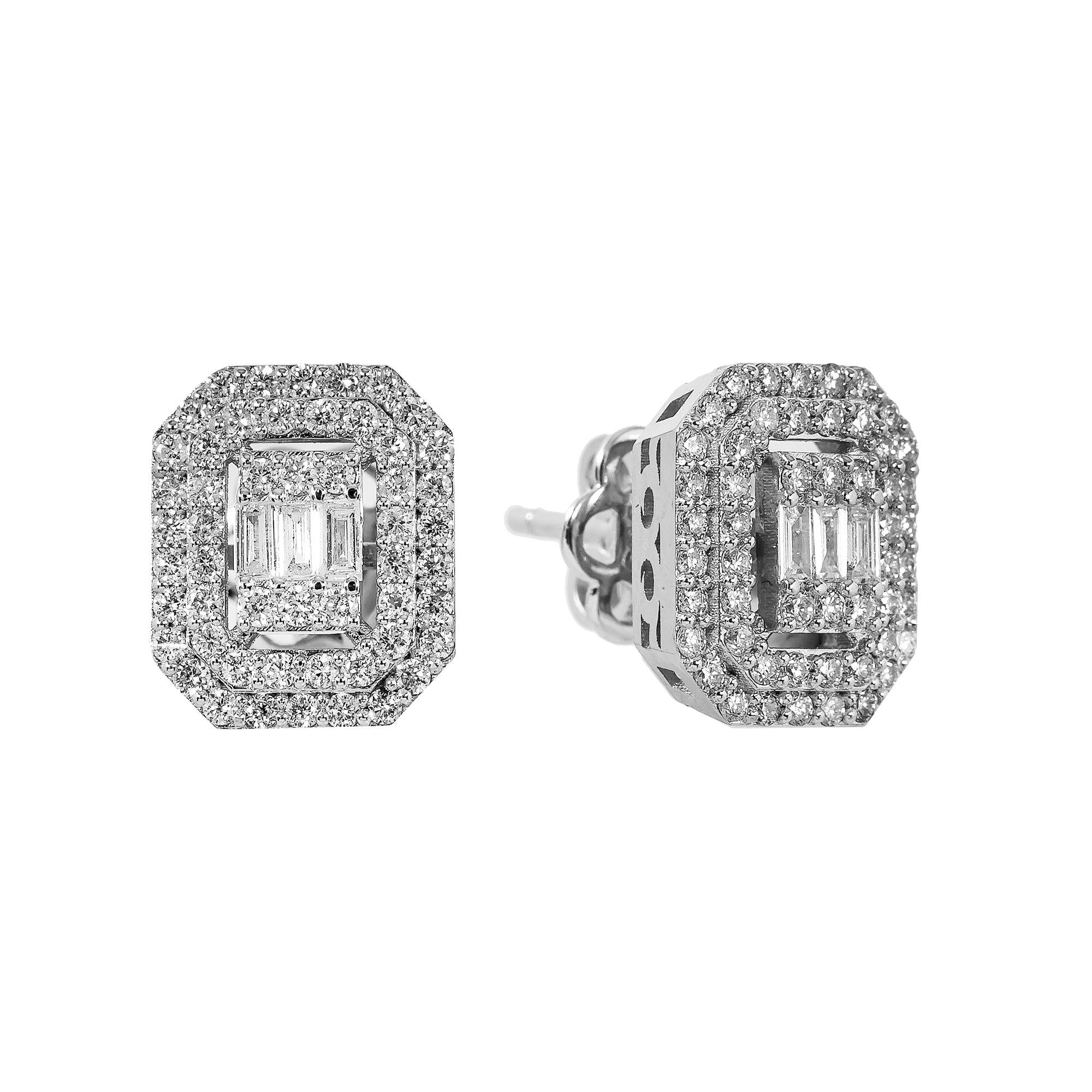 14K White Gold Unisex Earrings with 0.68 Baguette CT Diamond