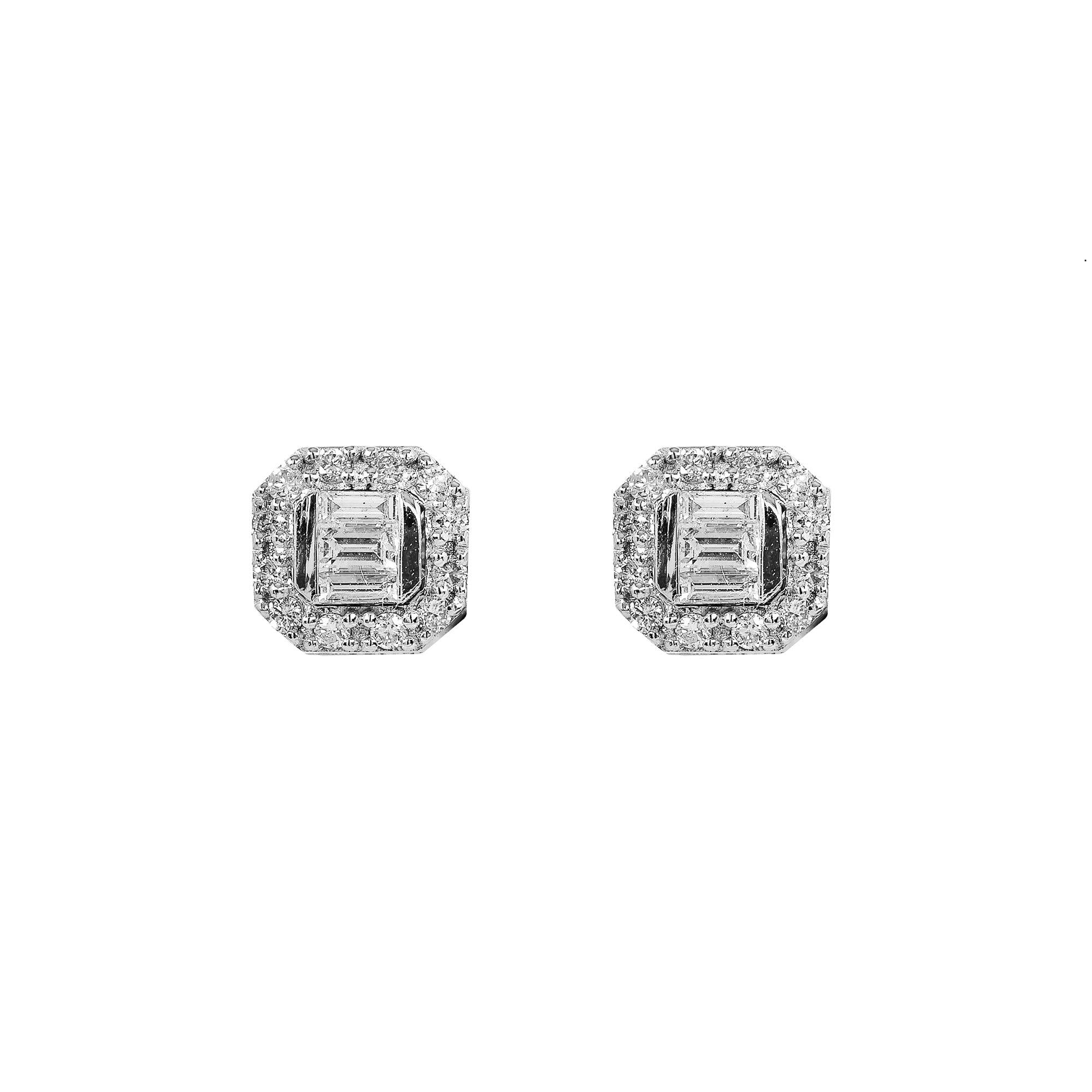 14K White Gold Unisex Earrings with 0.20 Baguette CT Diamond