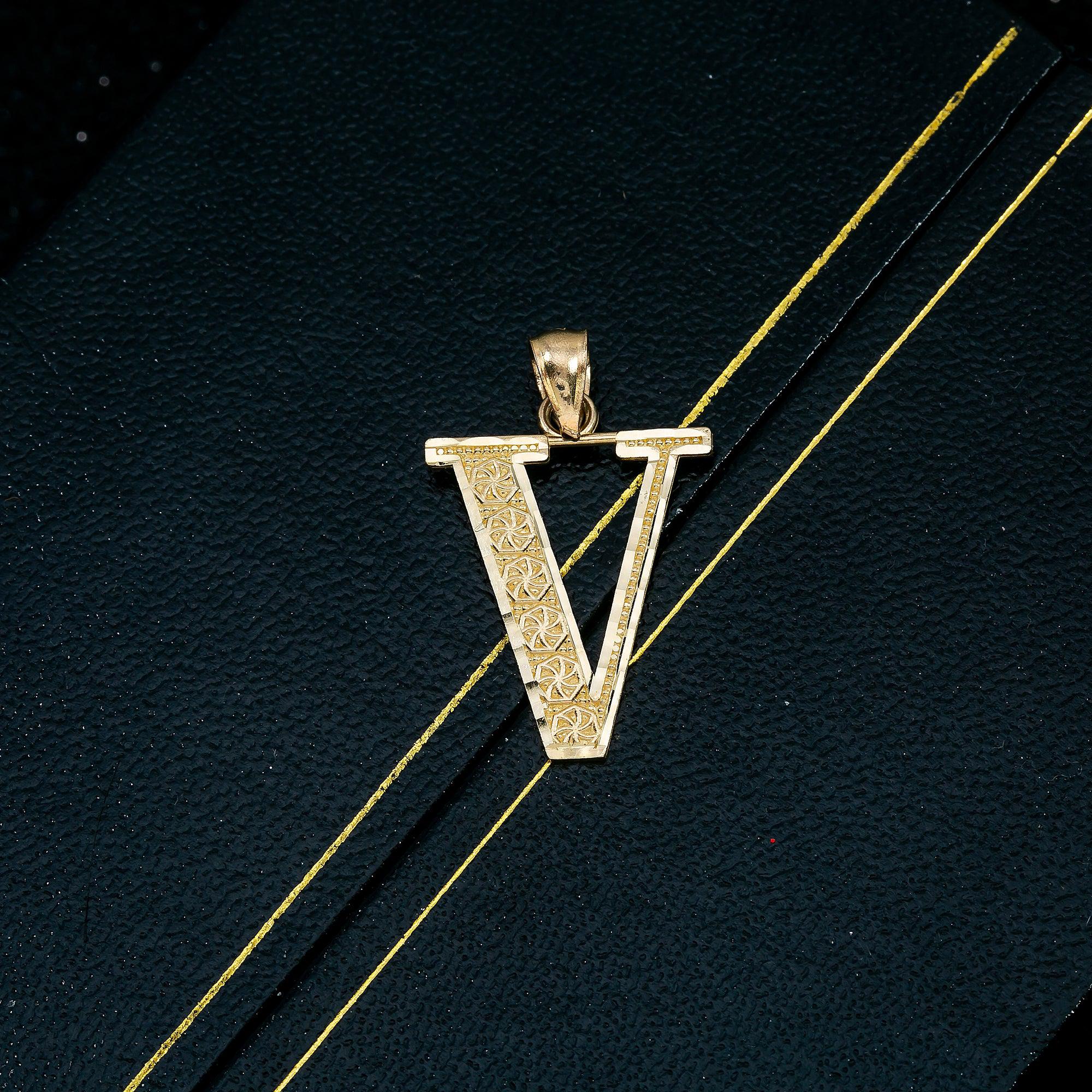14K YELLOW GOLD LETTER V PENDANT