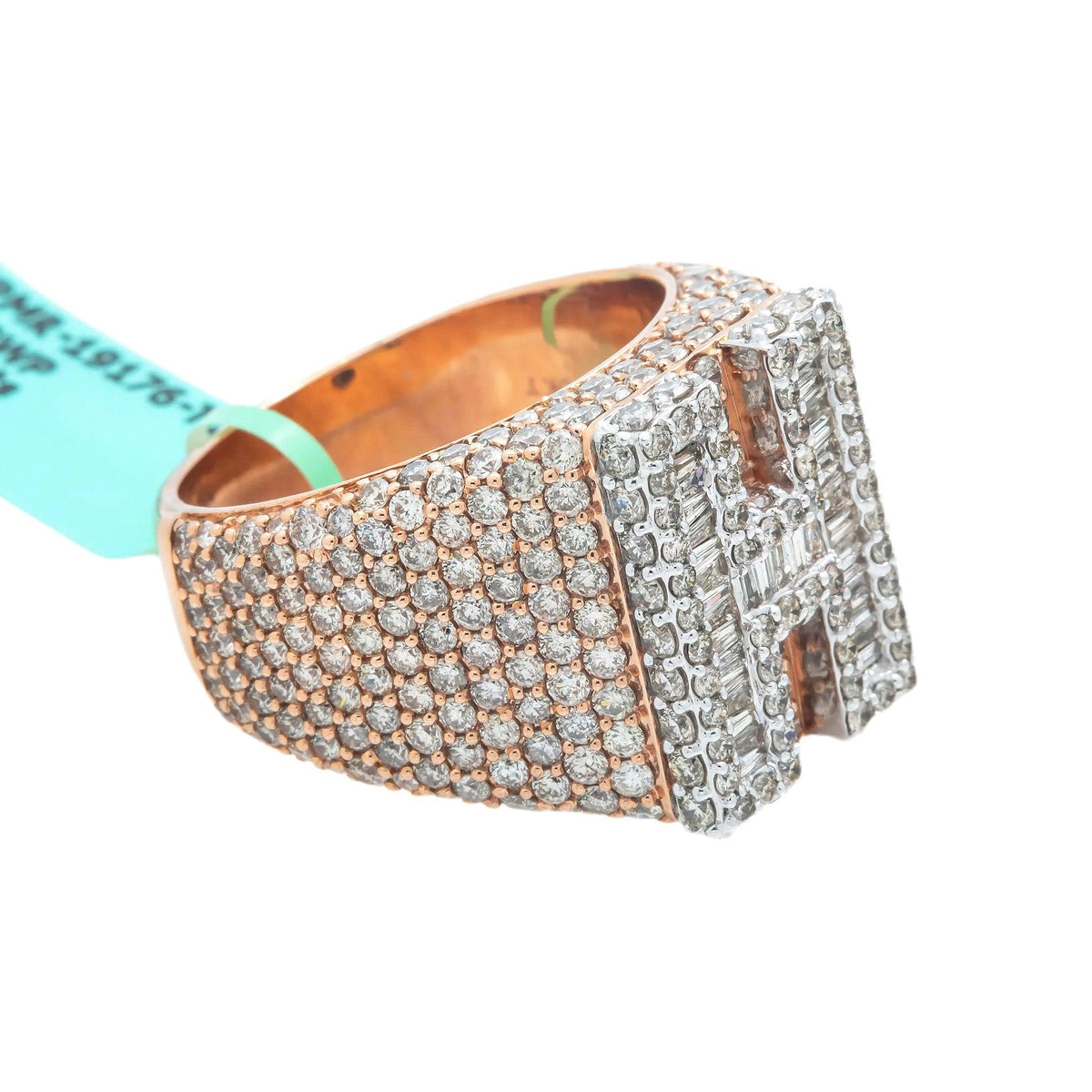 10K GOLD BAGUETTE CLUSTER DIAMOND 3D INITIAL H RING 5.96 CT