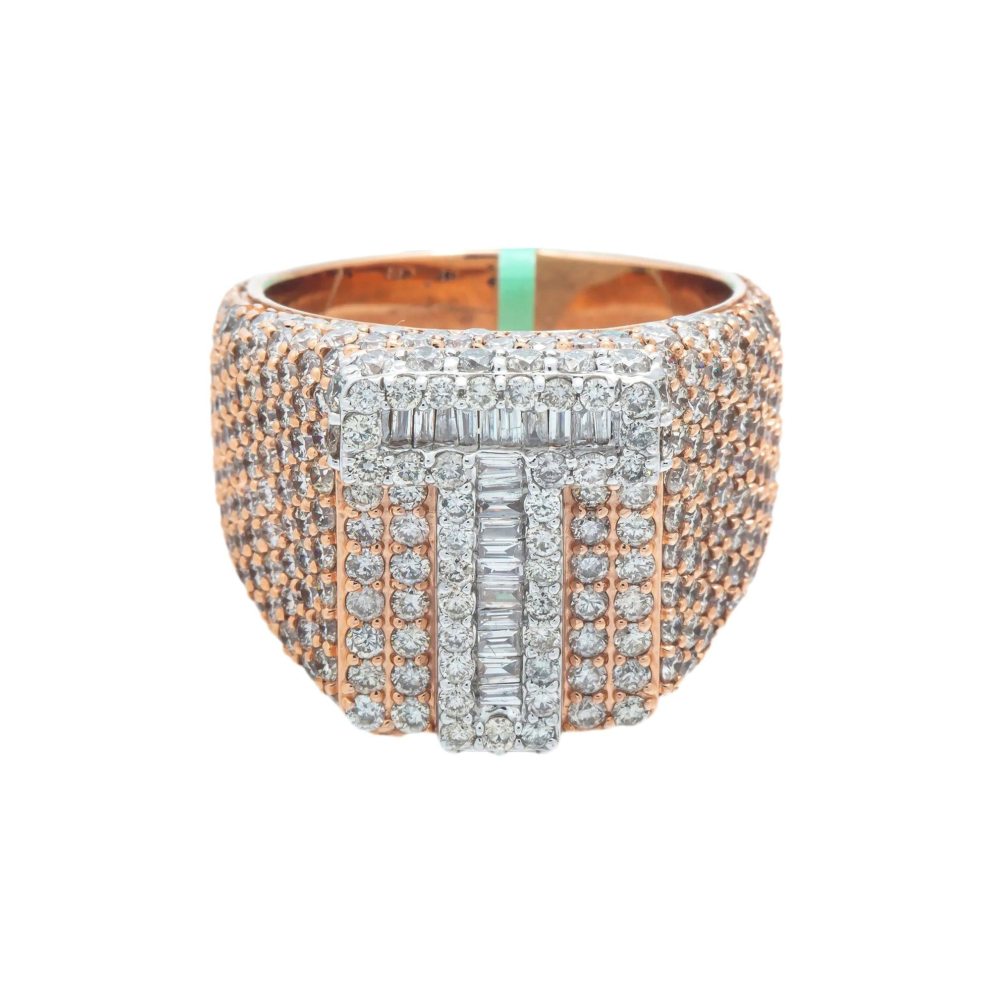 10K GOLD BAGUETTE CLUSTER DIAMOND 3D INITIAL T RING 5.76 CT