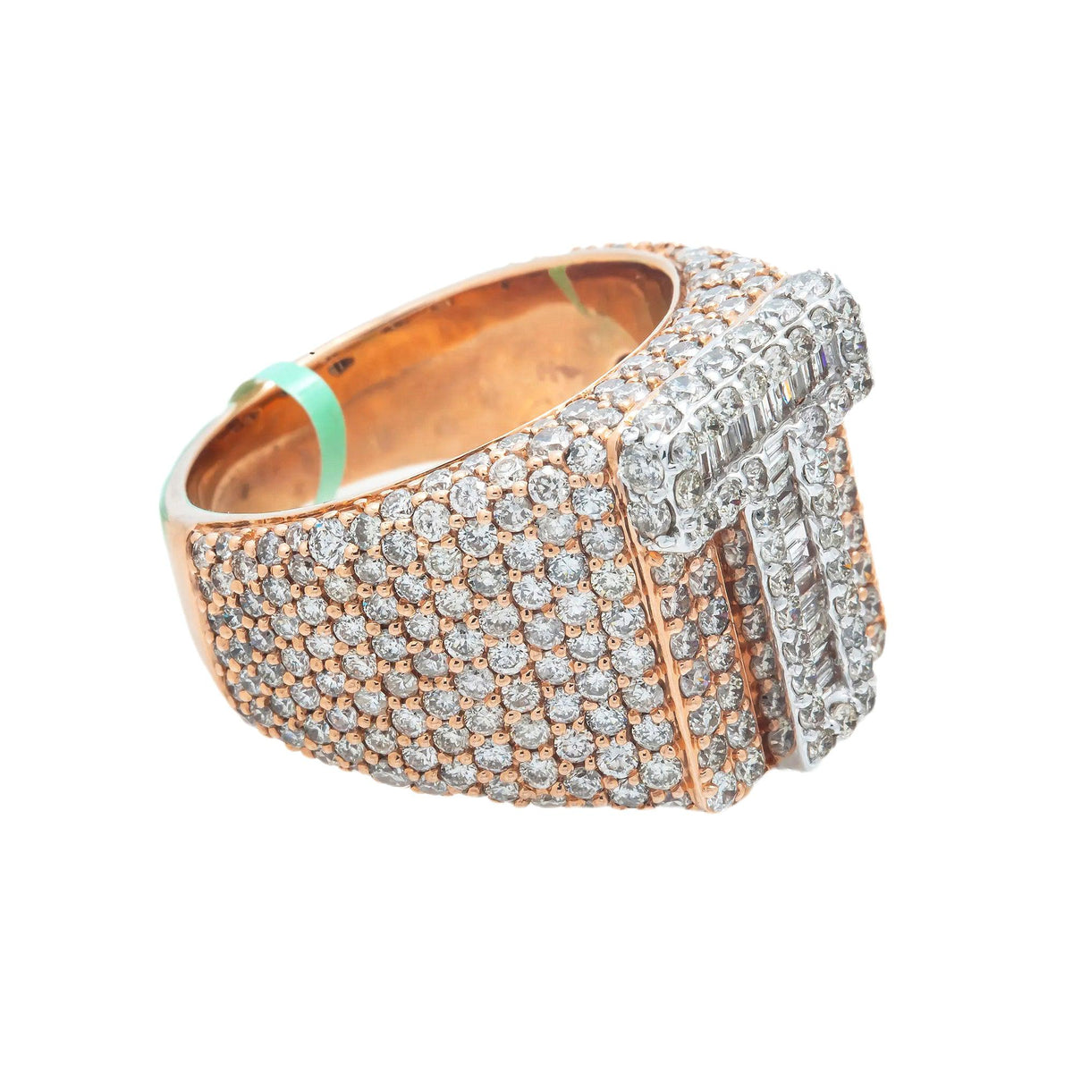 10K GOLD BAGUETTE CLUSTER DIAMOND 3D INITIAL T RING 5.76 CT