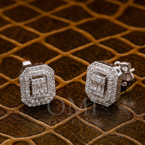 14K White Gold Unisex Earrings with 0.68 Baguette CT Diamond