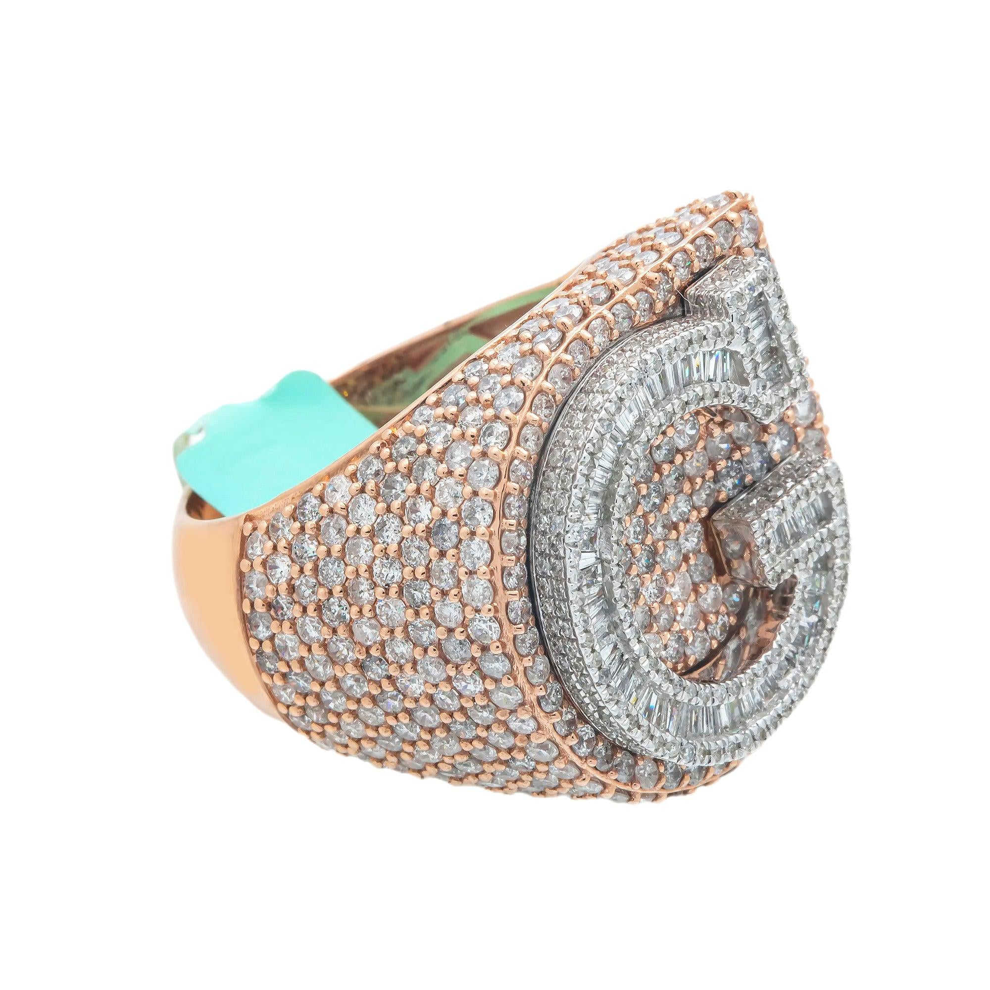 10K GOLD BAGUETTE CLUSTER DIAMOND 3D INITIAL G RING 5.05 CT