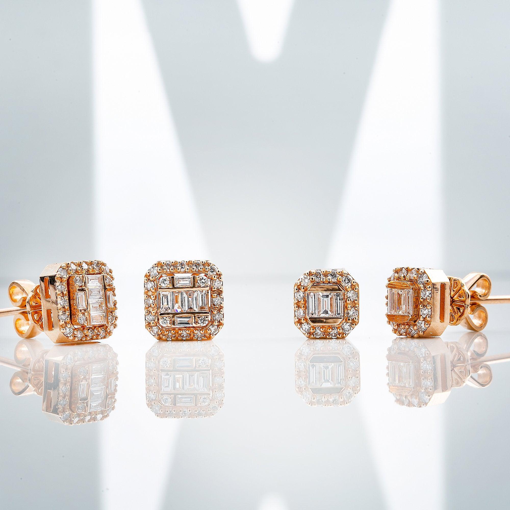 14K ROSE GOLD BAGUETTE DIAMOND EARRINGS