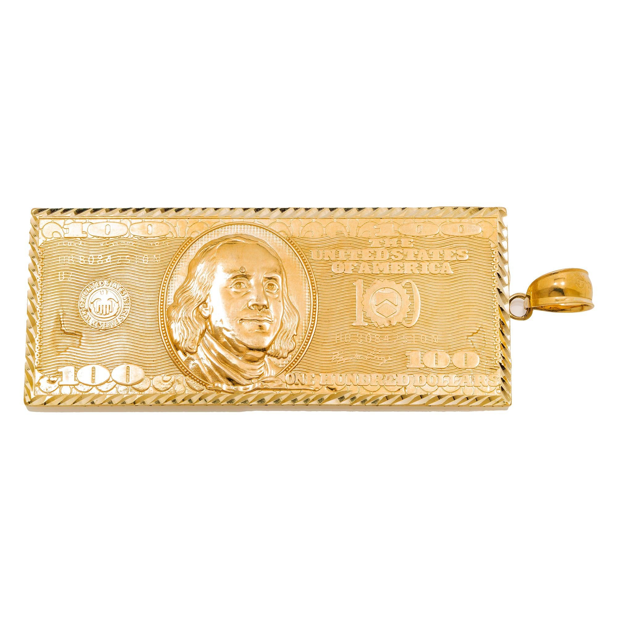 10K GOLD 100 DOLLAR BILL PENDANT