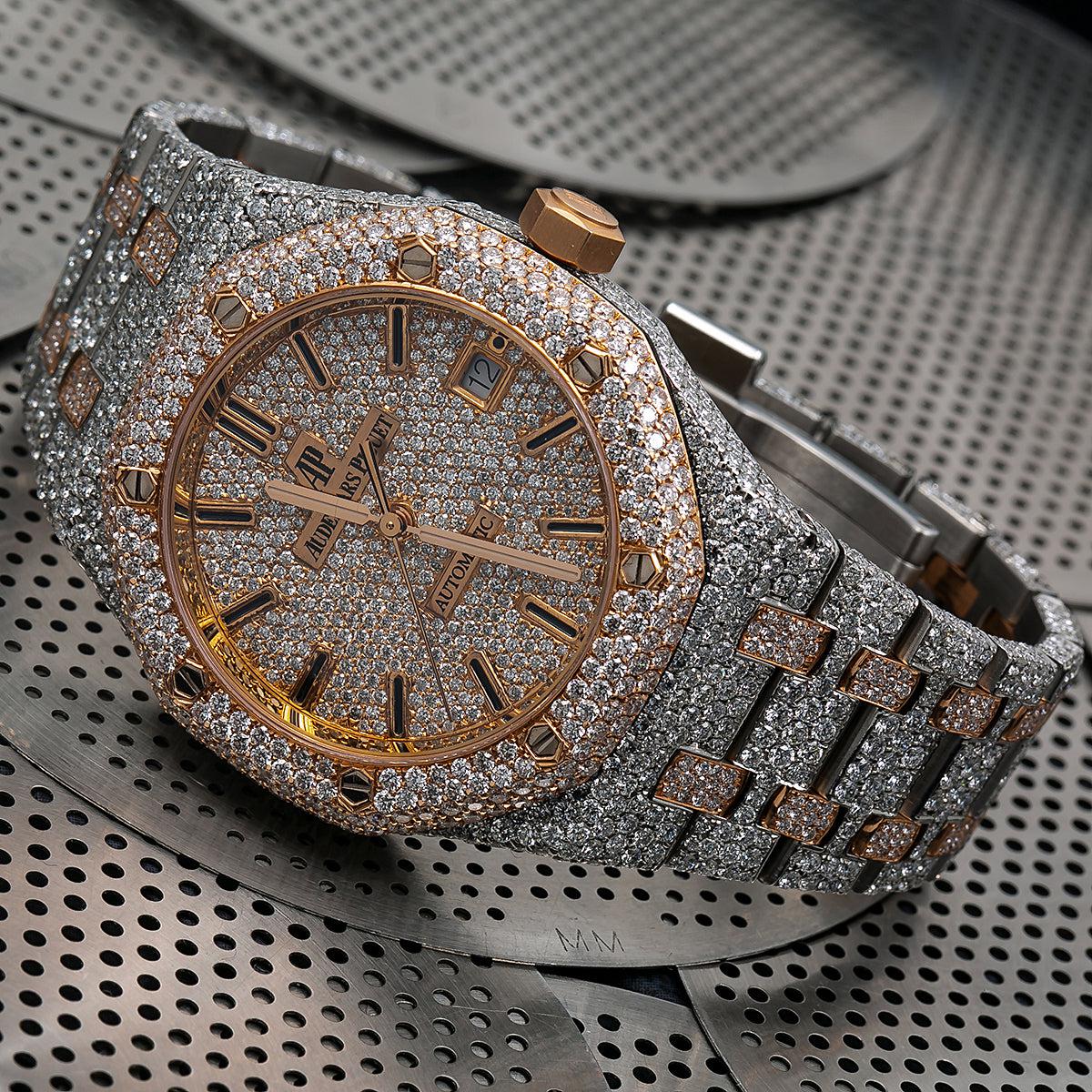 Audemars Piguet Royal Oak Selfwinding 37MM 15450SR.OO.1256SR.01 Diamond Paved Dial Diamond Paved Bezel Two Tone Rose Gold Bracelet 22.75ct