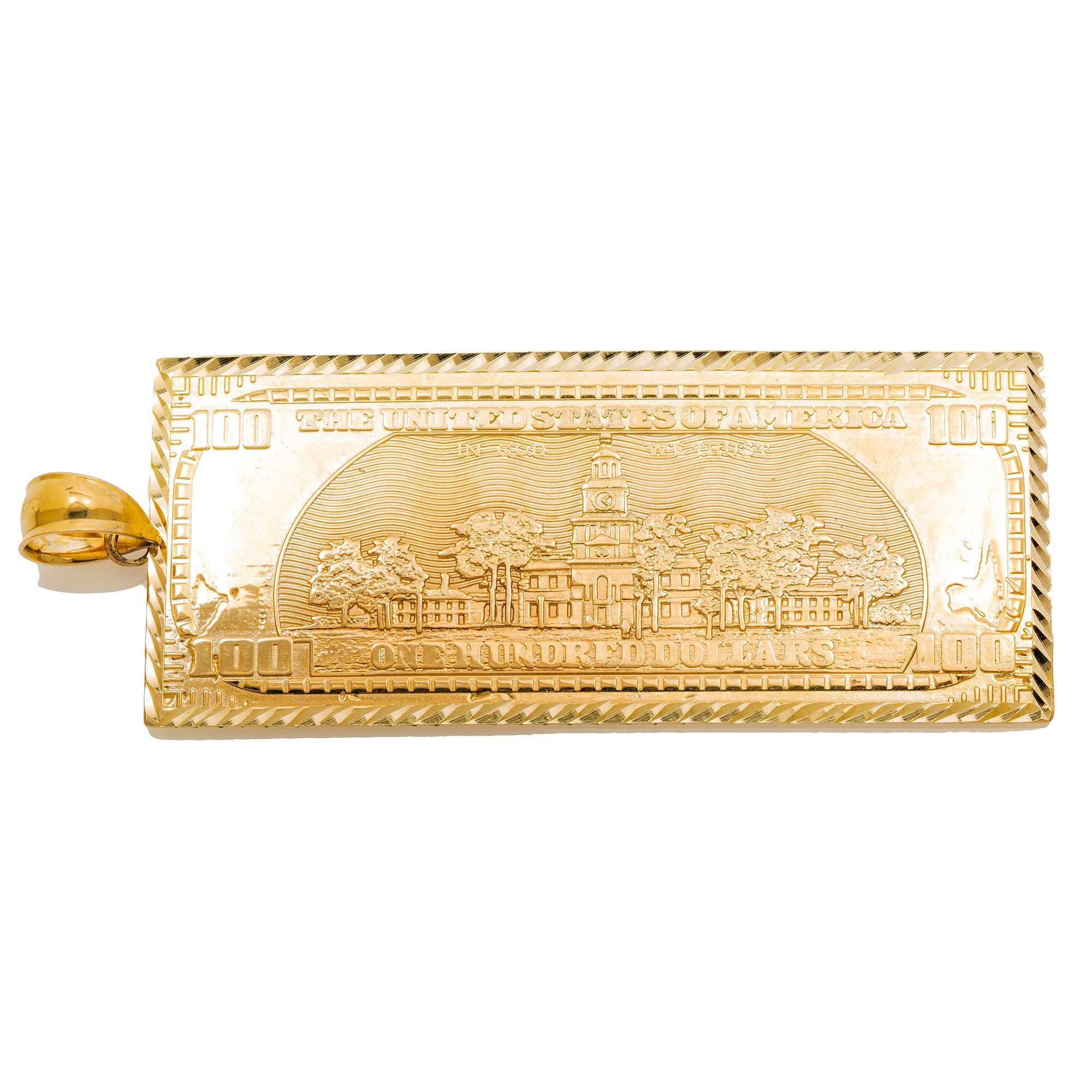 10K GOLD 100 DOLLAR BILL PENDANT 3.5"