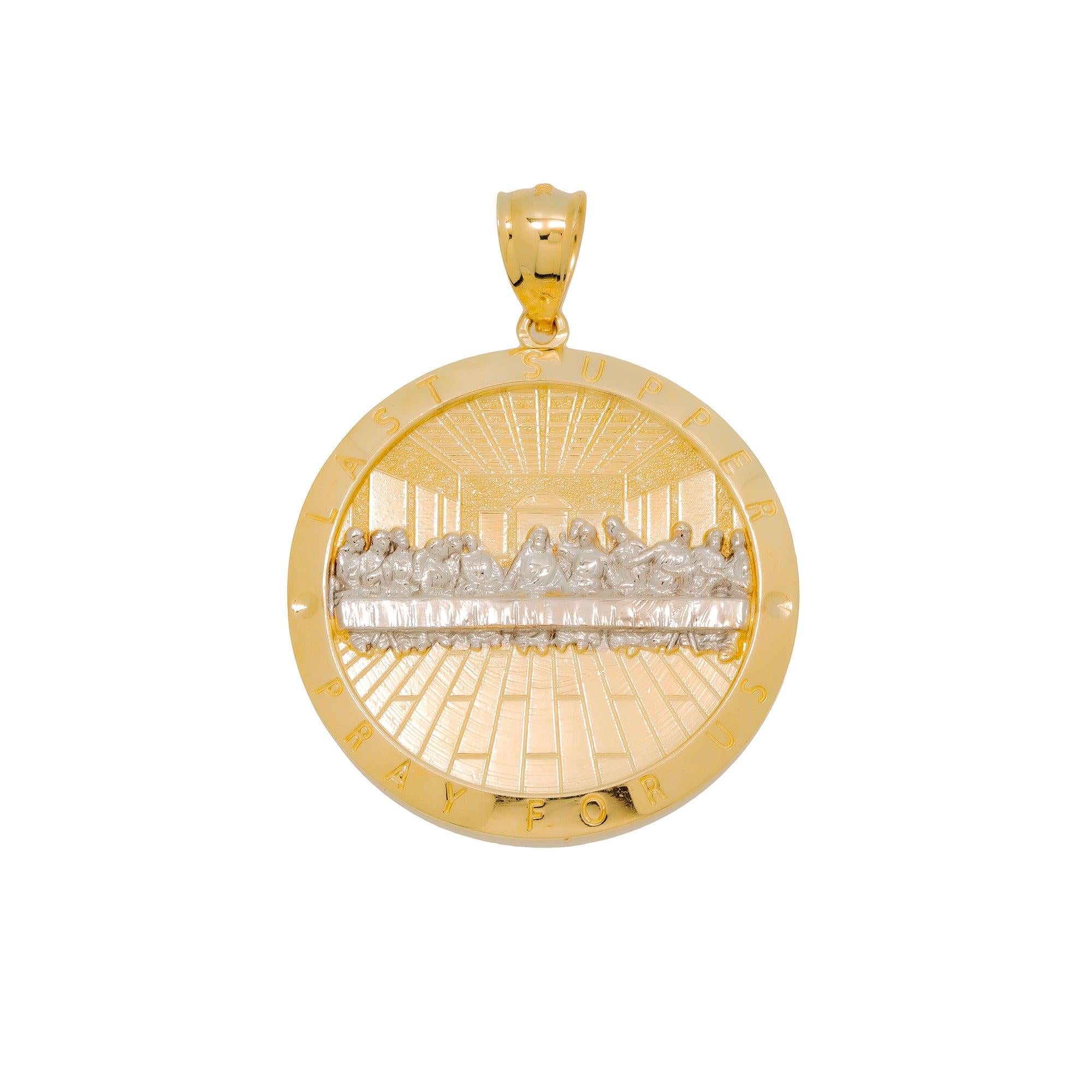 10K GOLD LAST SUPPER PRAY FOR US PENDANT 2" OMI Jewelry