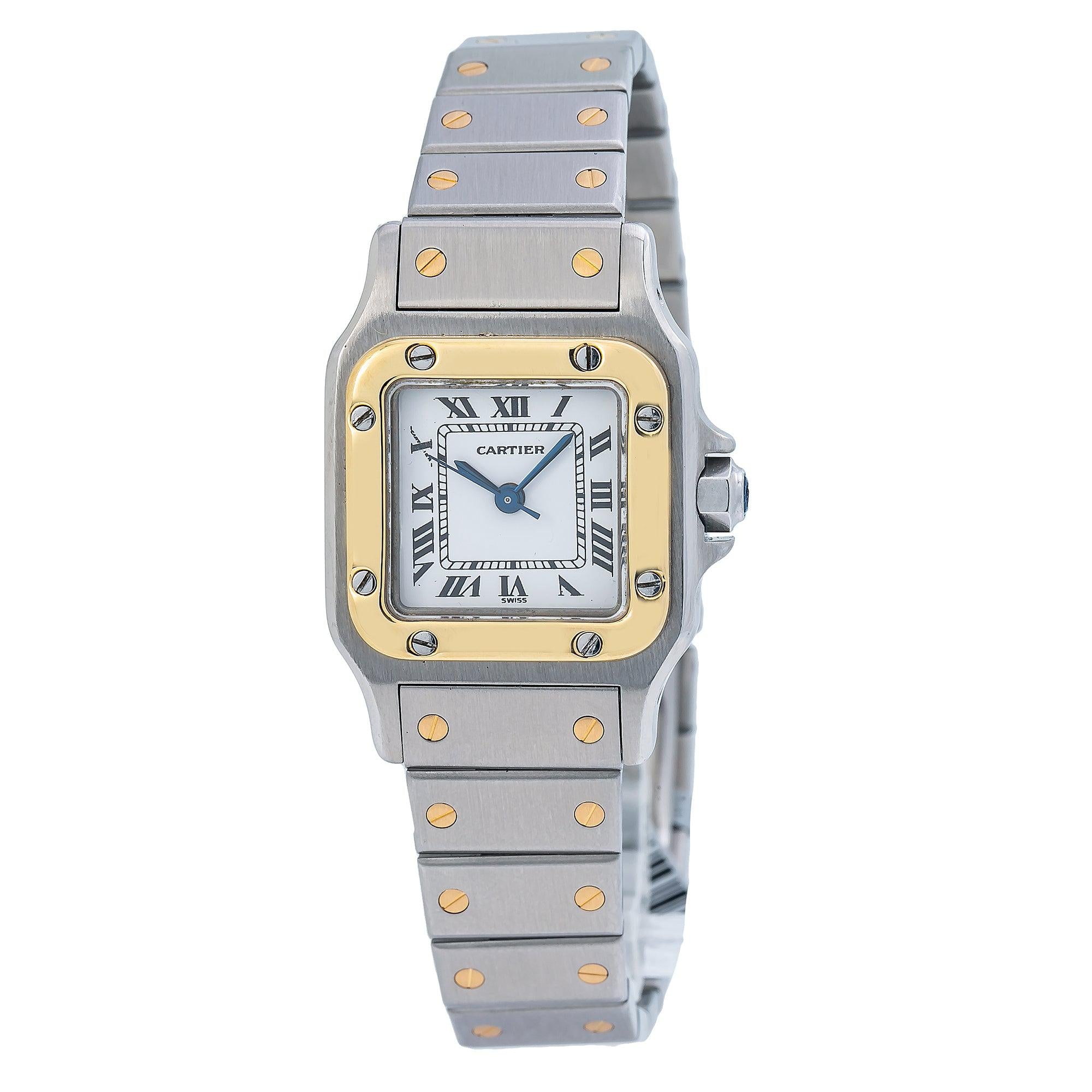 Cartier Santos Galbée 24MM W20012C4 Silver Roman Dial Yellow Gold Bezel Two Tone Yellow Gold Bracelet