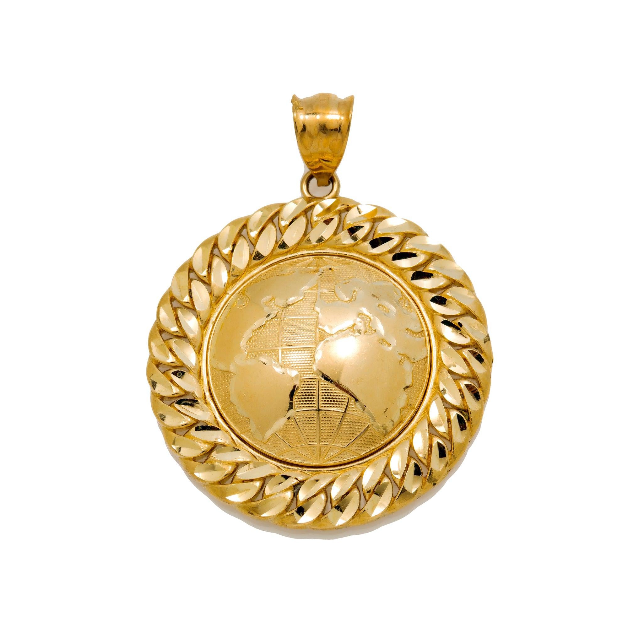 10K GOLD WORLD COIN PENDANT 1.75"